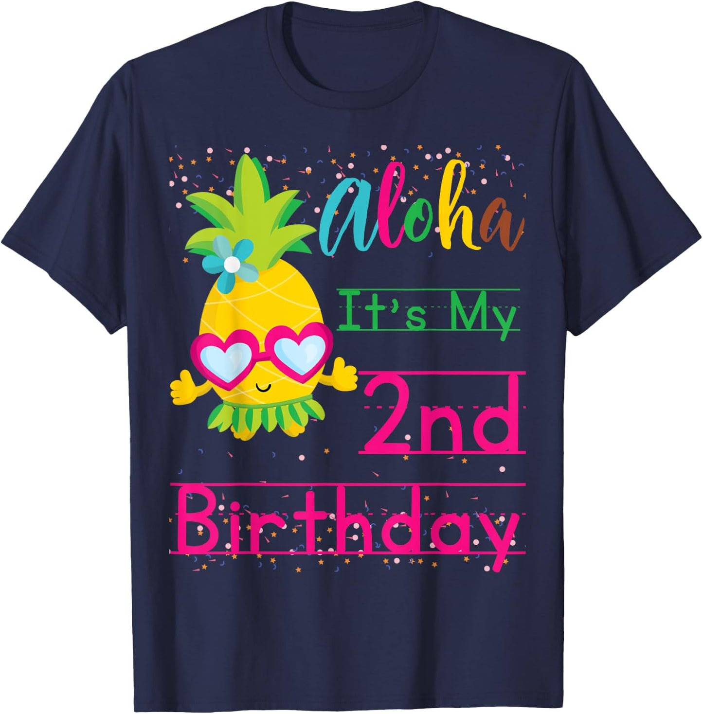 Aloha It's My 2nd Birthday Hawaii Baby Girl Sunglasses Fruit T-Shirt - T-Shirt | Navy