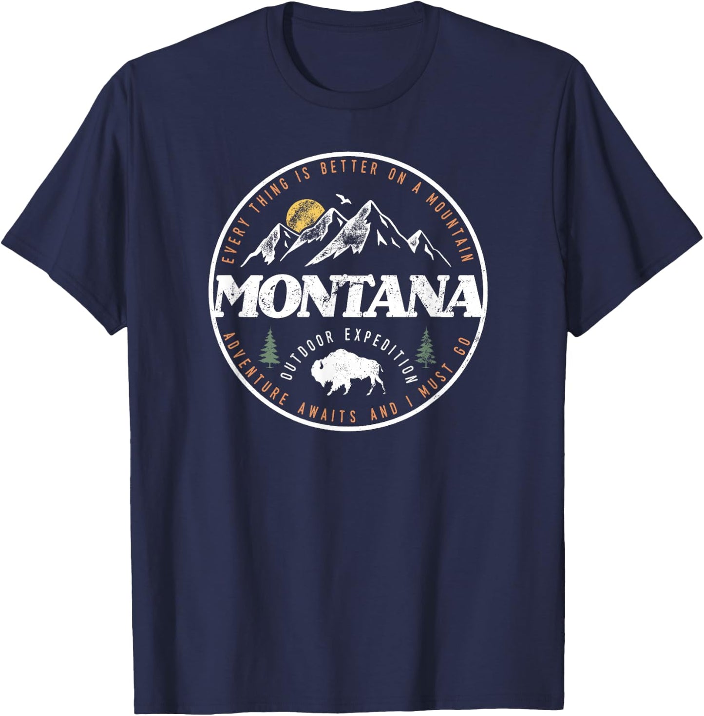 Montana Retro Vintage Mountain Outdoors State Graphic T-Shirt - T-Shirt | Navy