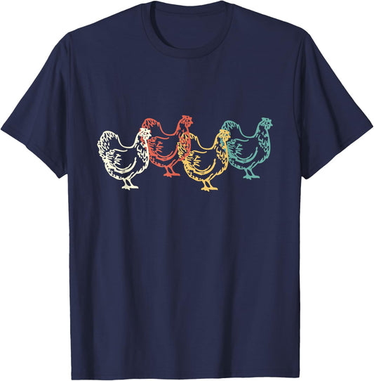 Chicken Vintage T Shirt Funny Poultry Farmer Gifts Man W T-Shirt - T-Shirt | Navy