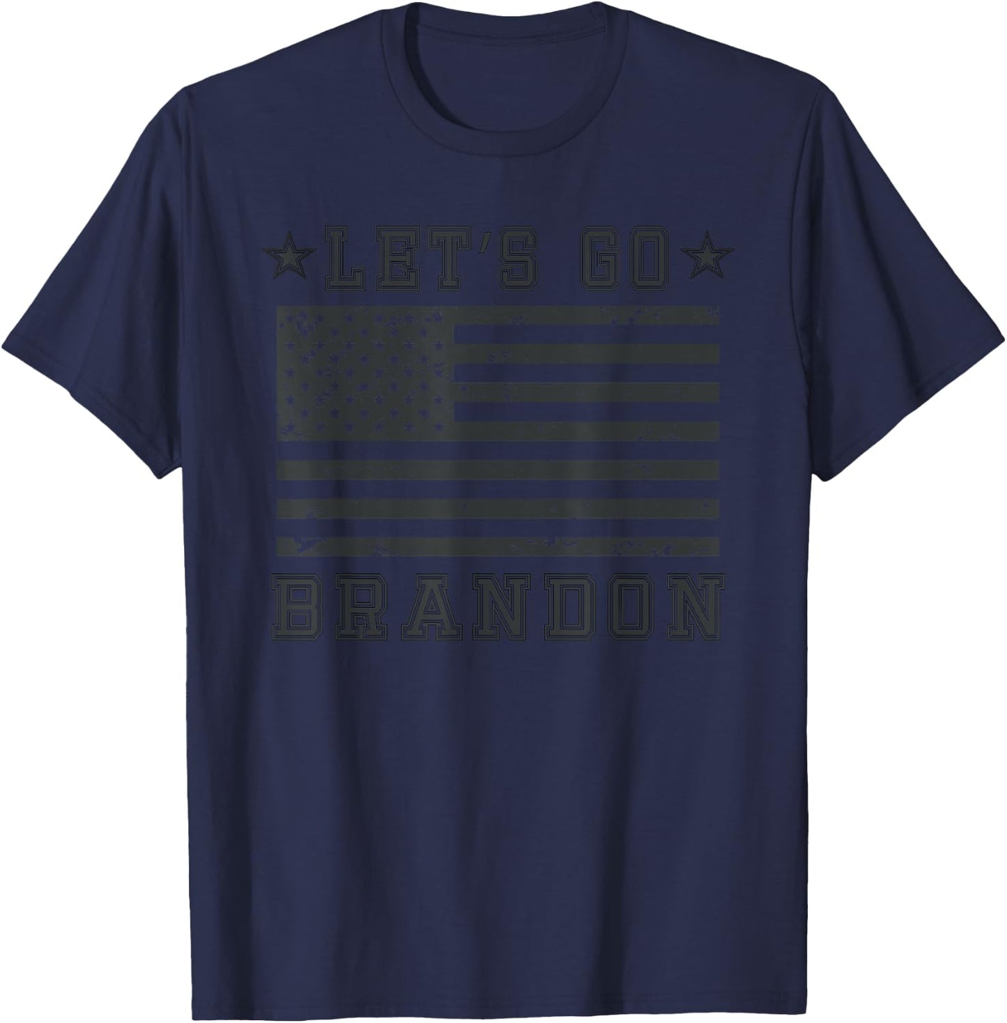 Lets Go Brandon Biden Chant Blackout American Flag T-Shirt - T-Shirt | Navy