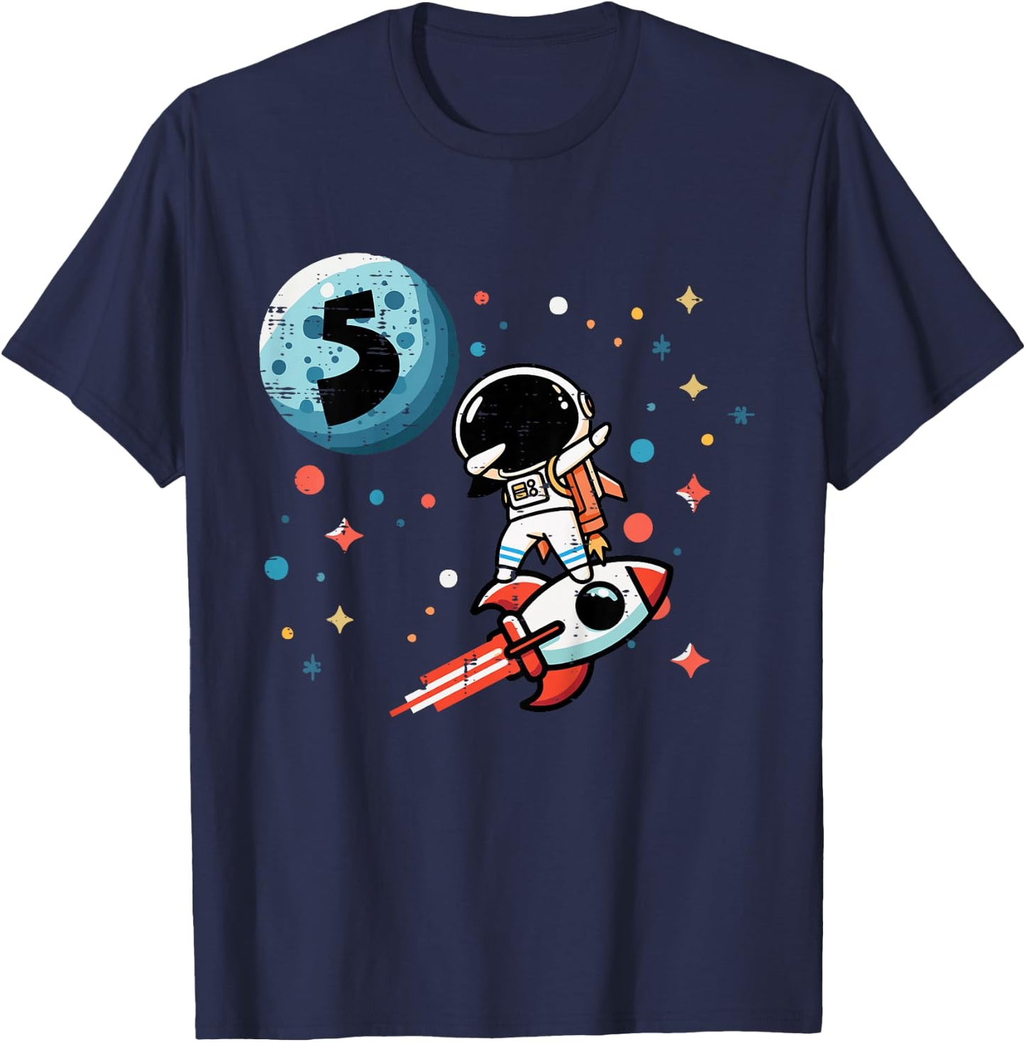 Kids 5th Birthday Astronaut Dab Rocket 5 Year Old Bday Boys Kids T-Shirt - T-Shirt | Navy