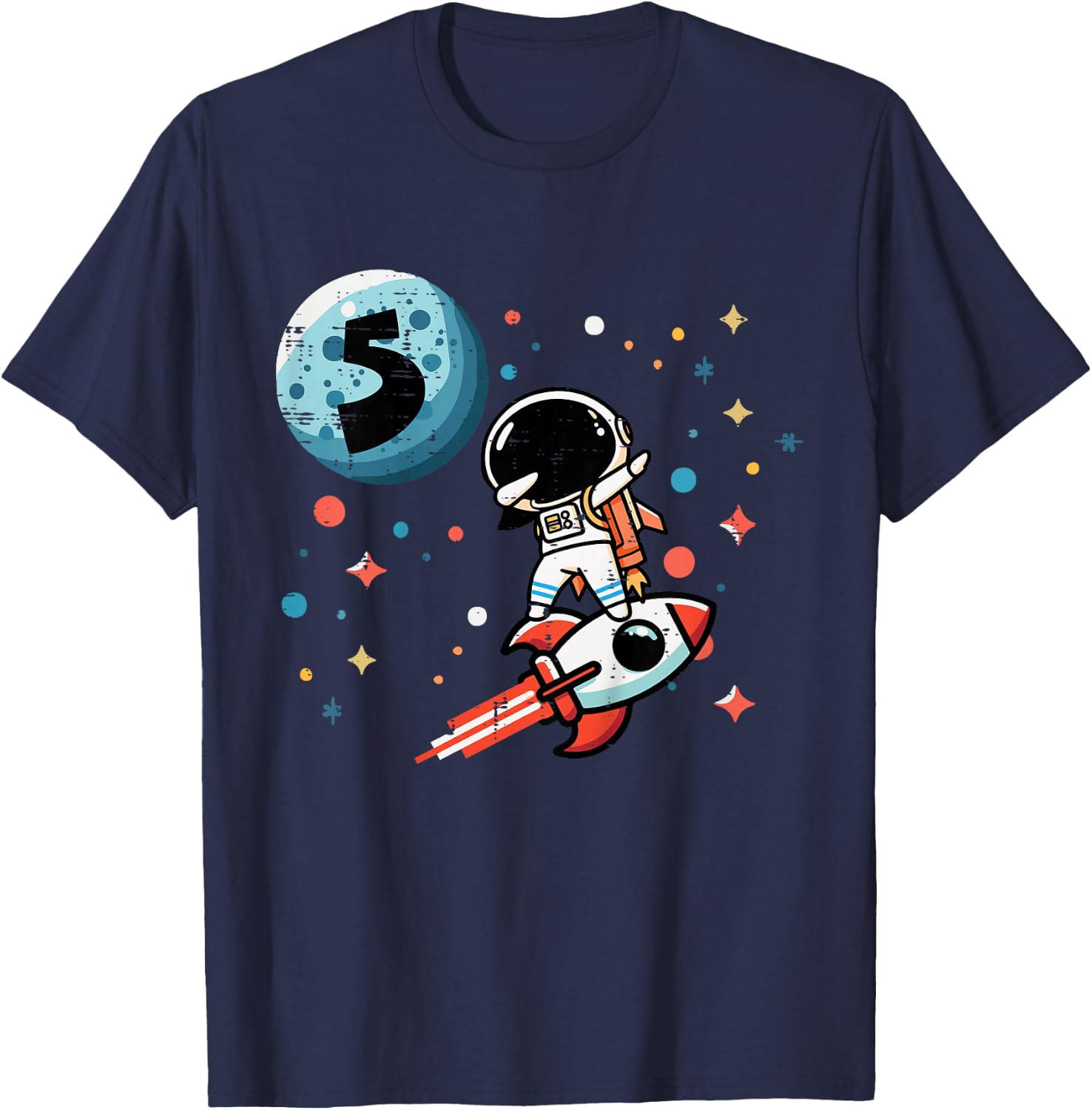 Kids 5th Birthday Astronaut Dab Rocket 5 Year Old Bday Boys Kids T-Shirt - T-Shirt | Navy