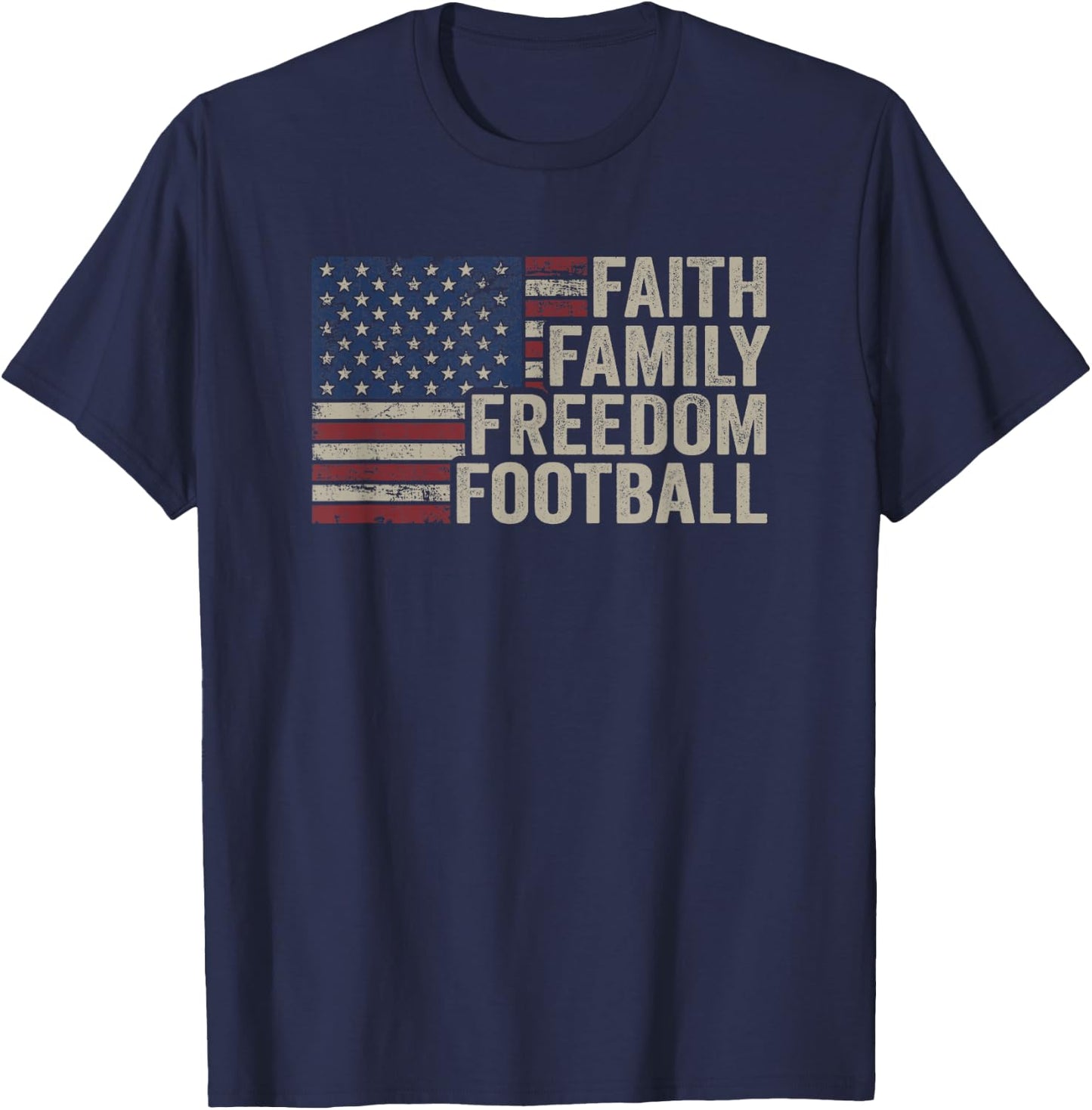 Faith Family Freedom Football - Vintage American Flag Player Men T-Shirt - T-Shirt | Navy