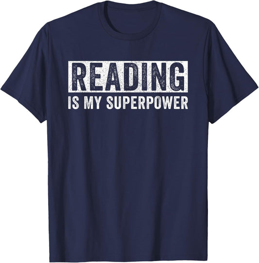Reading Is my superpower Reading Booknerd Bookworm T-Shirt - T-Shirt | Navy