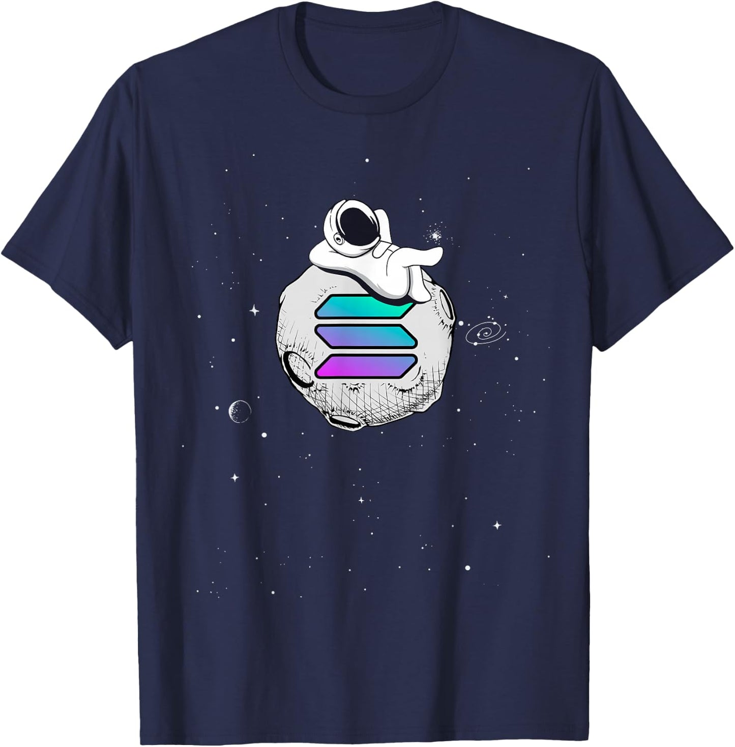 Cryptocurrency Fun Relaxing Space Man On Solana Moon T-Shirt - T-Shirt | Navy