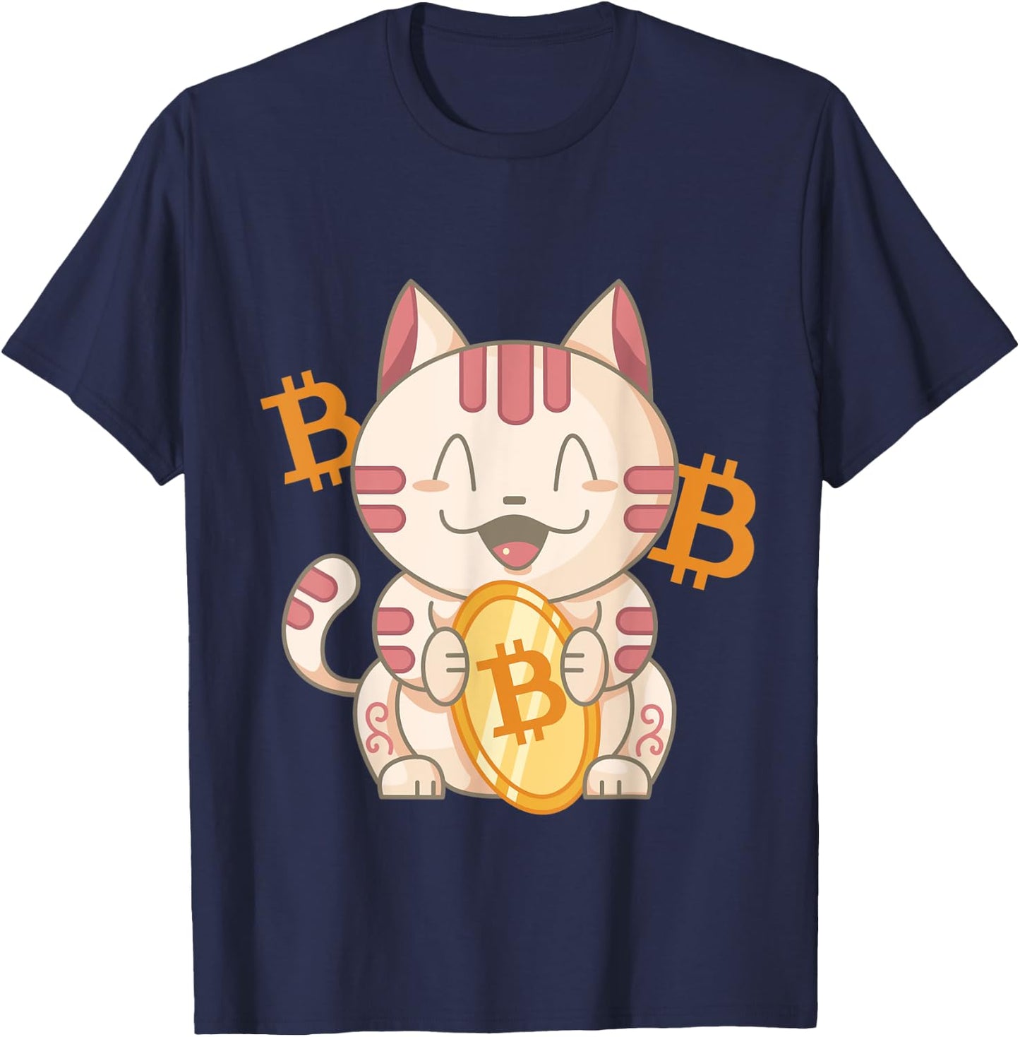 Lucky Chinese Bitcoin Cat T-Shirt - T-Shirt | Navy