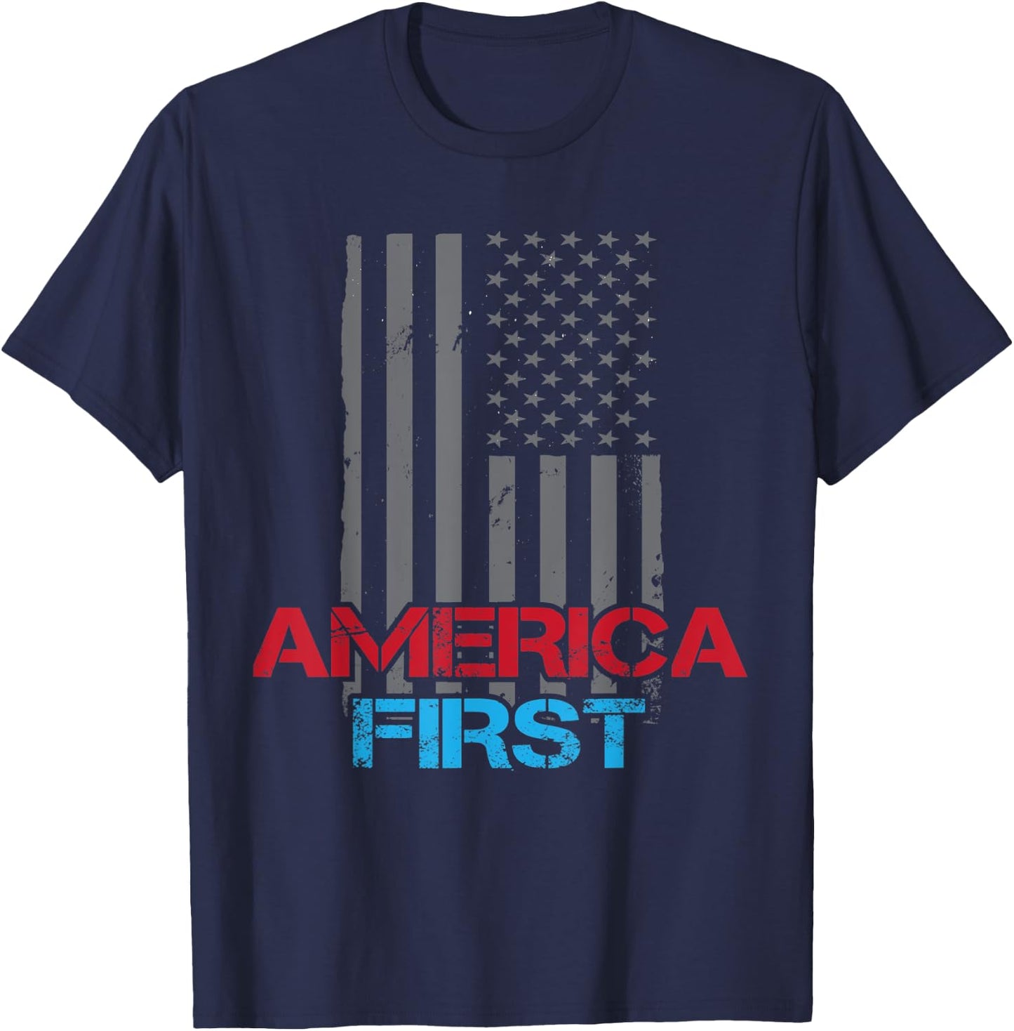 America First Patriotic American Flag Stars And Stripes USA Men T-Shirt - T-Shirt | Navy