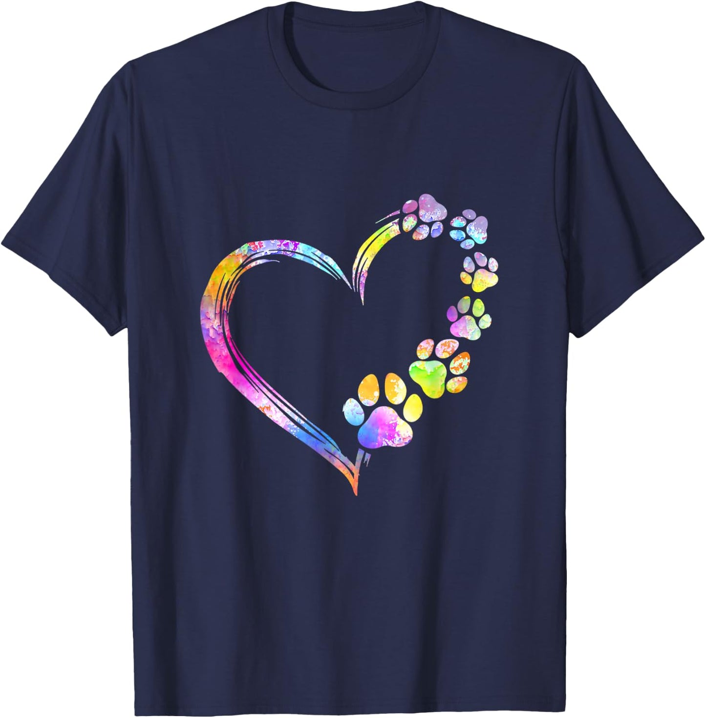 Dog Mom Dad Puppy Love Dogs Paw Print Heart Tie Dye Design Men Women T-Shirt - T-Shirt | Navy
