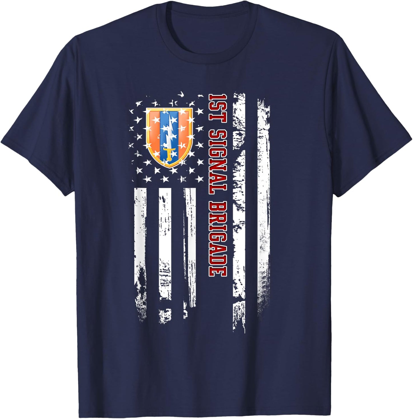 1st Signal Brigade Veteran American Flag Veterans Day Xmas T-Shirt - T-Shirt | Navy