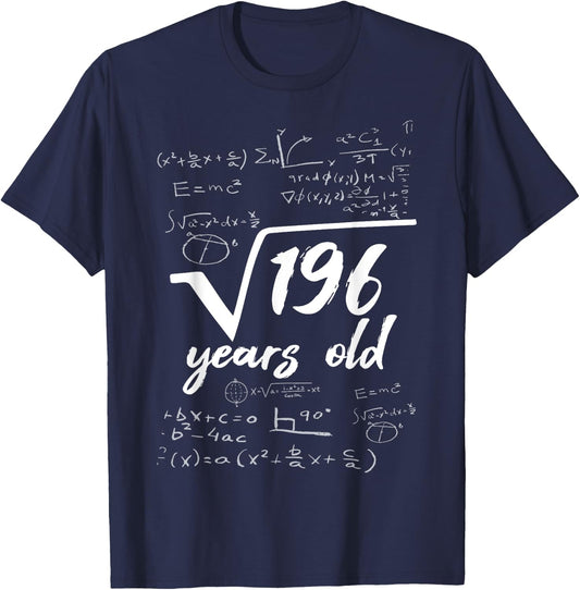 Square Root 196 = 14 Years Old - Birthday Gift T-Shirt - T-Shirt | Navy