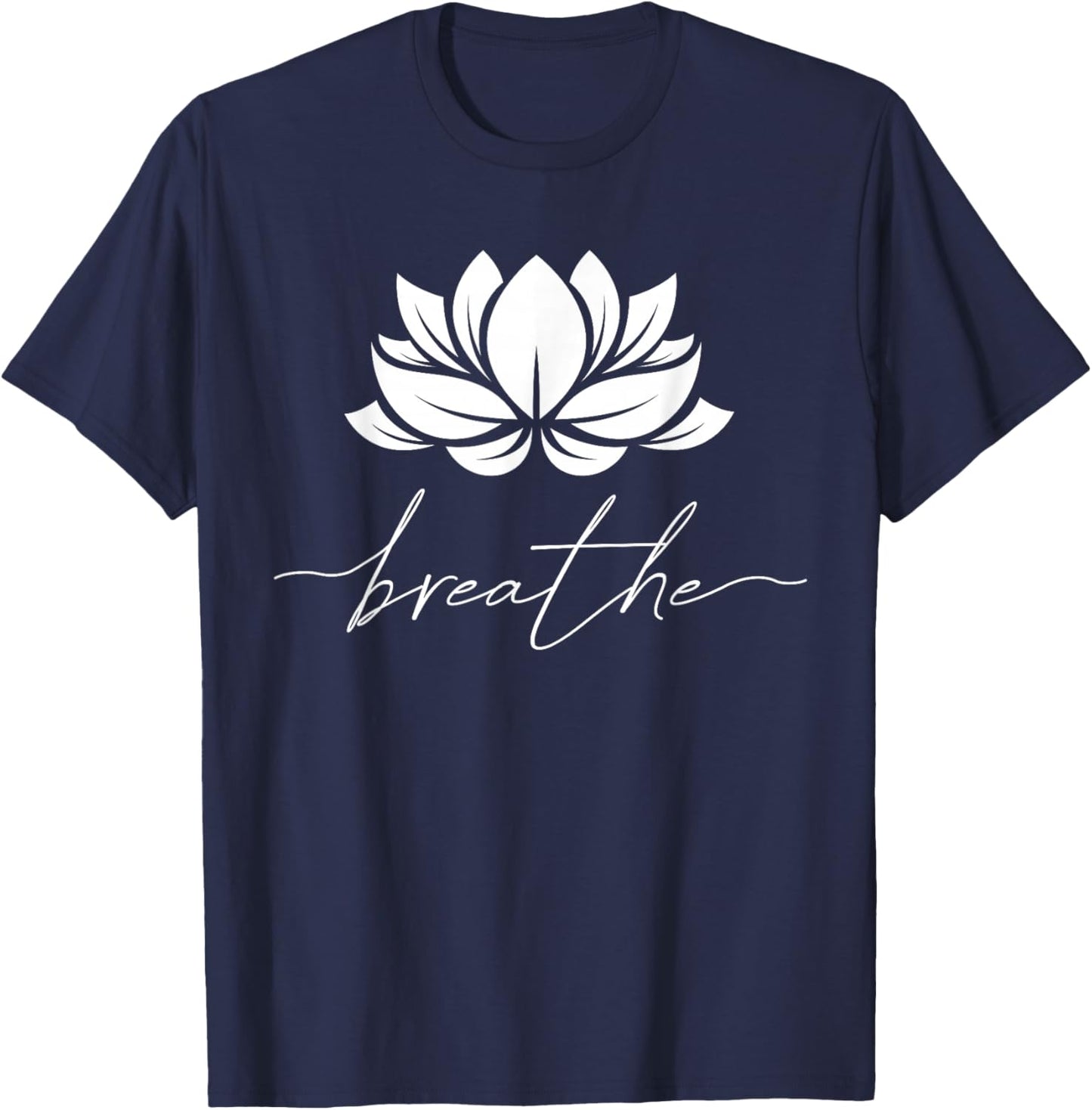 Lotus Flower Line Art Summer Breathe Meditation Yoga Blossom T-Shirt - T-Shirt | Navy