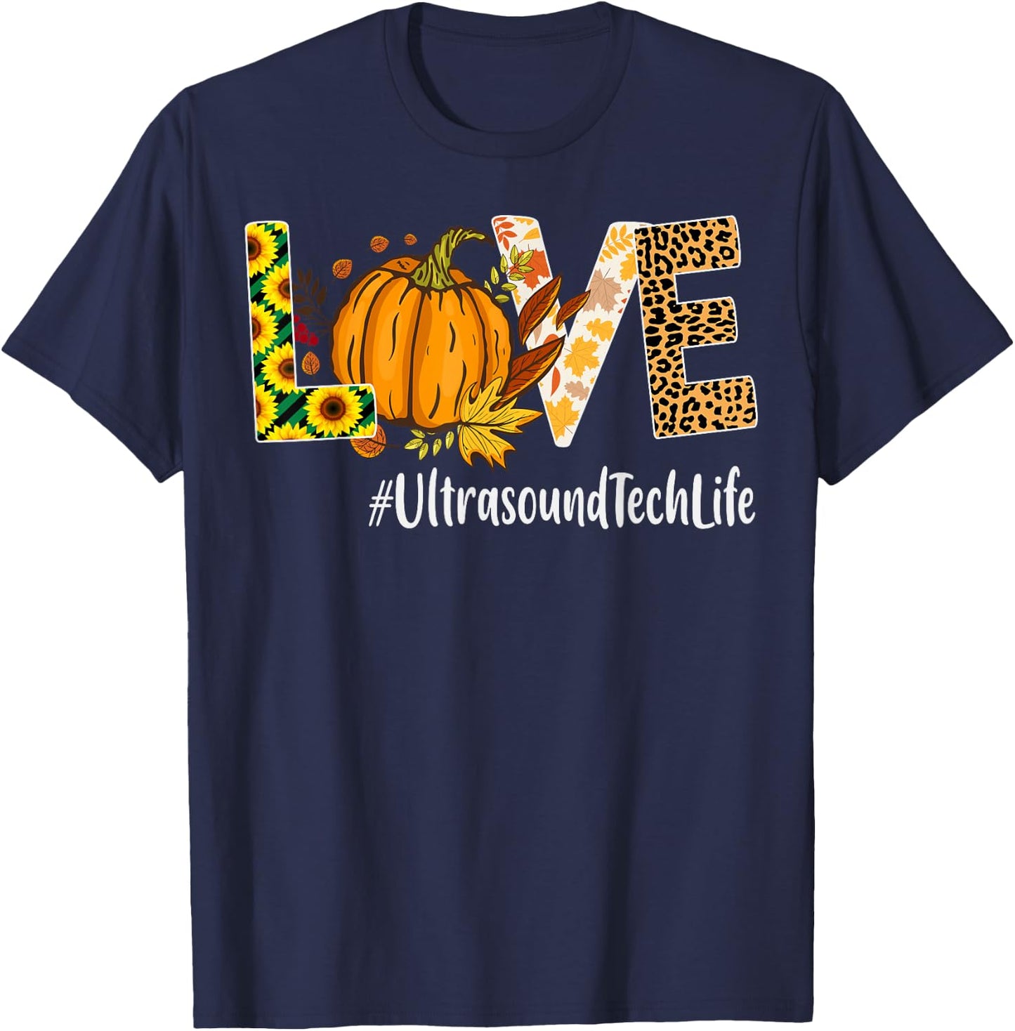 Ultrasound Tech Love Fall Pumpkin leopard Halloween T-Shirt - T-Shirt | Navy