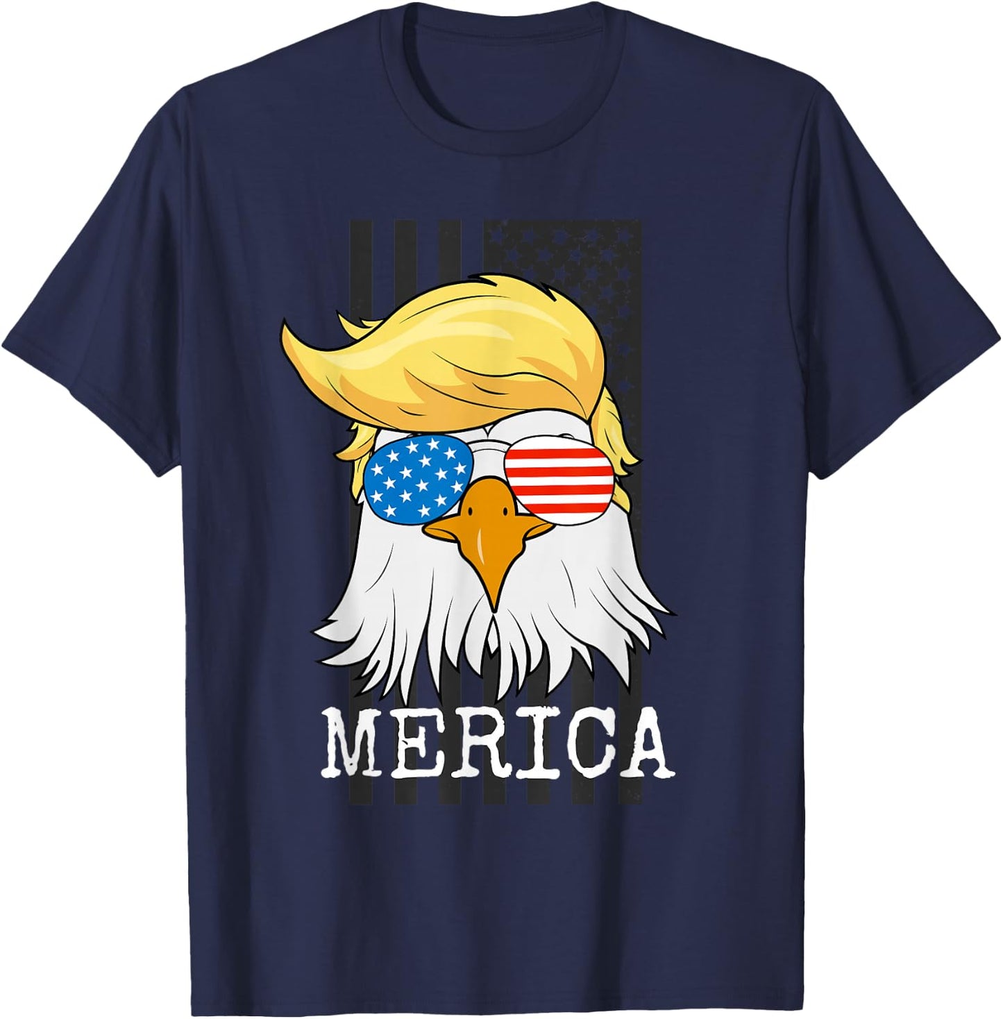 Merica Bald Eagle 4th of July Trump American Flag Funny T-Shirt - T-Shirt | Navy