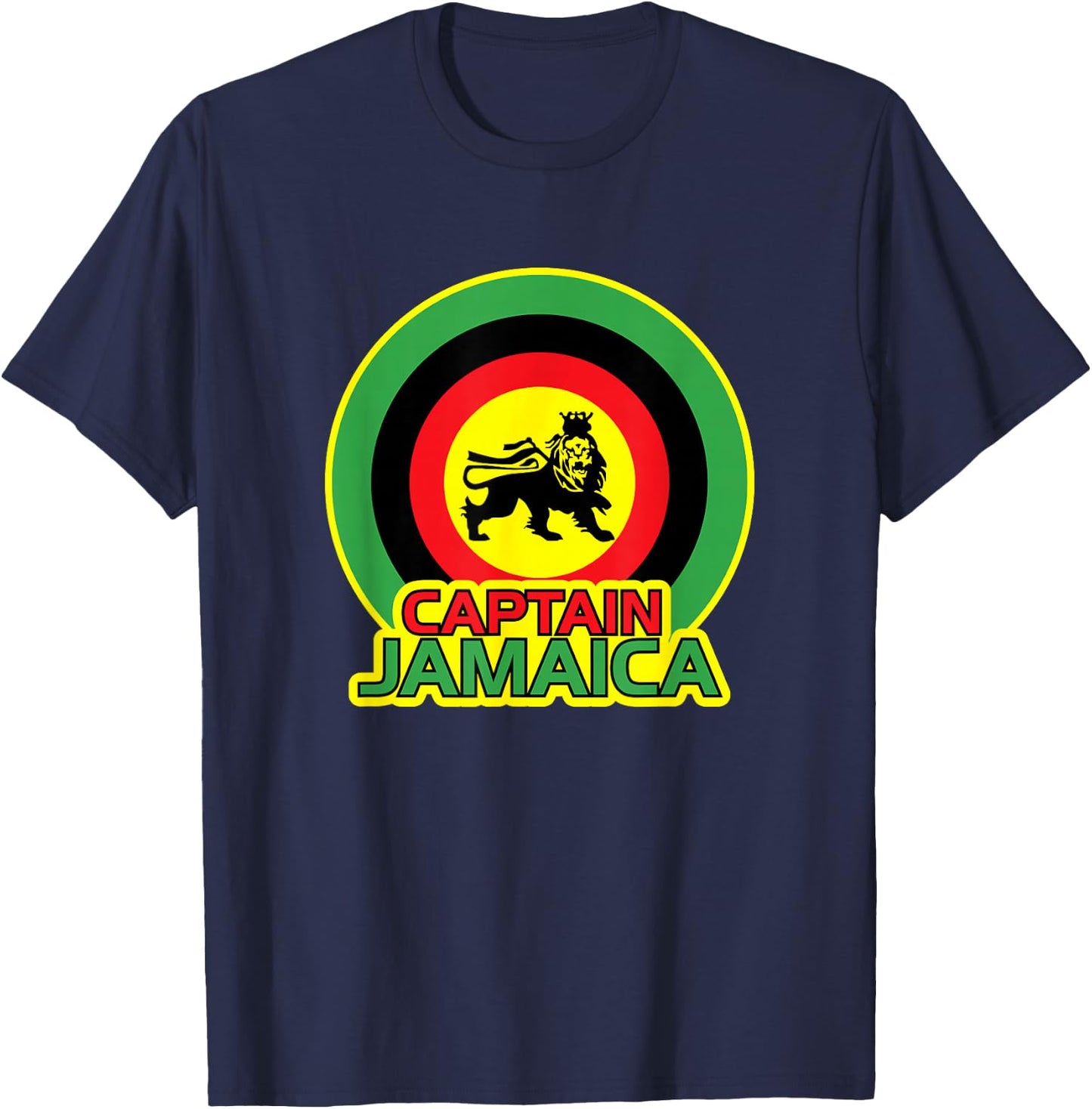 Jamaican Captain Jamaica Reggae Music Shield Lion Design T-Shirt - T-Shirt | Navy