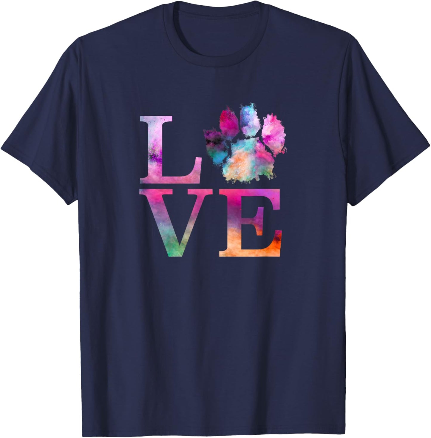 Love Dog Paw Print Shirt Colorful Messy Animal Gifts Women T-Shirt - T-Shirt | Navy