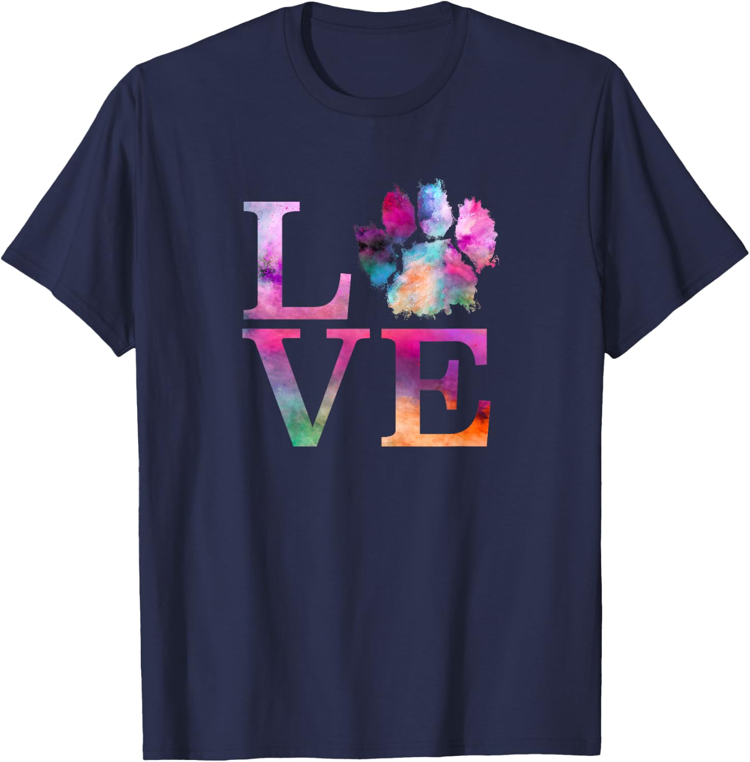 Love Dog Paw Print Shirt Colorful Messy Animal Gifts Women T-Shirt - T-Shirt | Navy