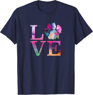 Love Dog Paw Print Shirt Colorful Messy Animal Gifts Women T-Shirt - T-Shirt | Navy