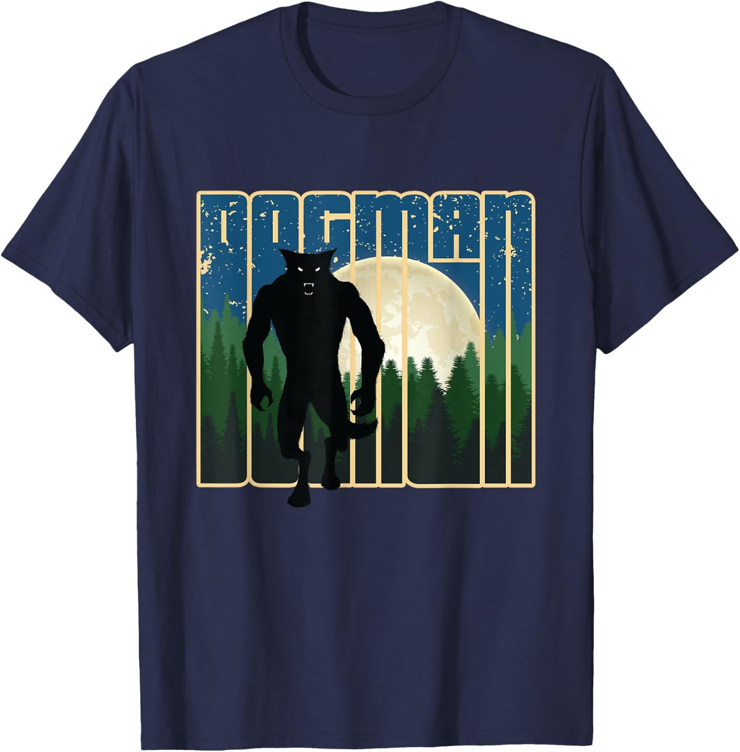 Dogman - Michigan Wisconsin Cryptid Retro Werewolf Forest T-Shirt - T-Shirt | Navy