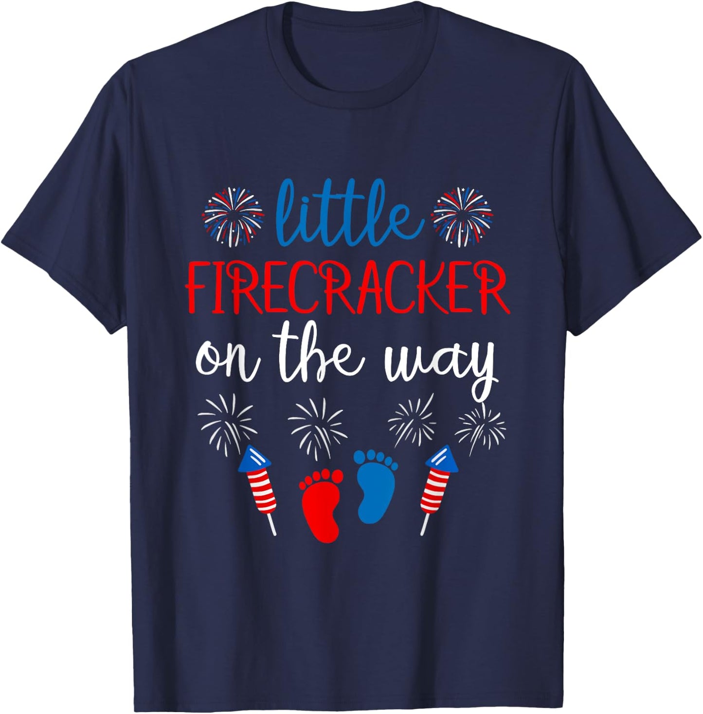 Little Firecracker on the Way 4th of July Pregnancy Men T-Shirt - T-Shirt | Navy