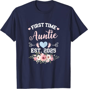 First Time Auntie 2025 Mother's Day Soon To Be Mom Pregnancy T-Shirt - T-Shirt | Navy