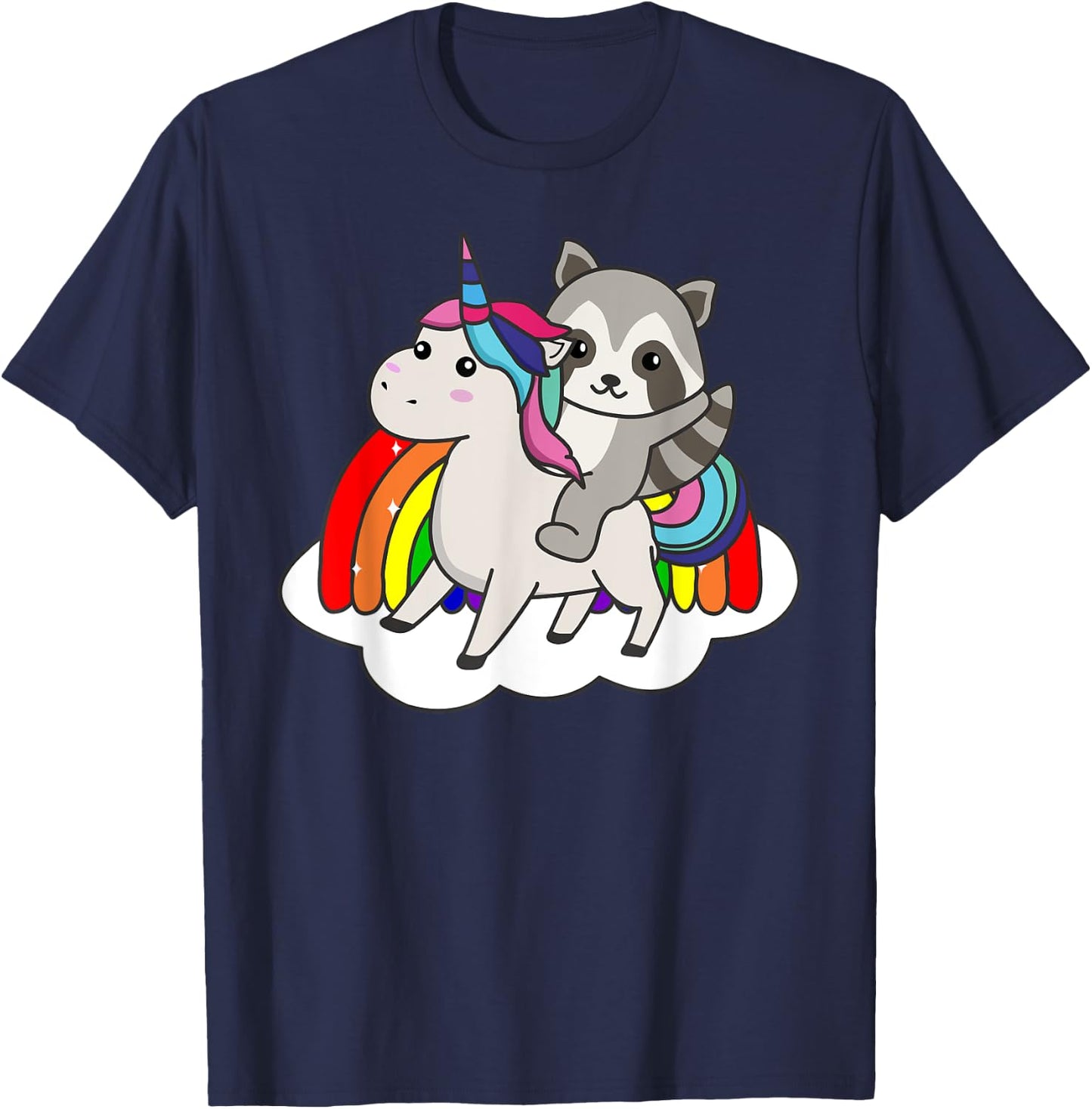 Raccoon On Unicorn Rainbow Animals Sweet Unicorns T-Shirt - T-Shirt | Navy
