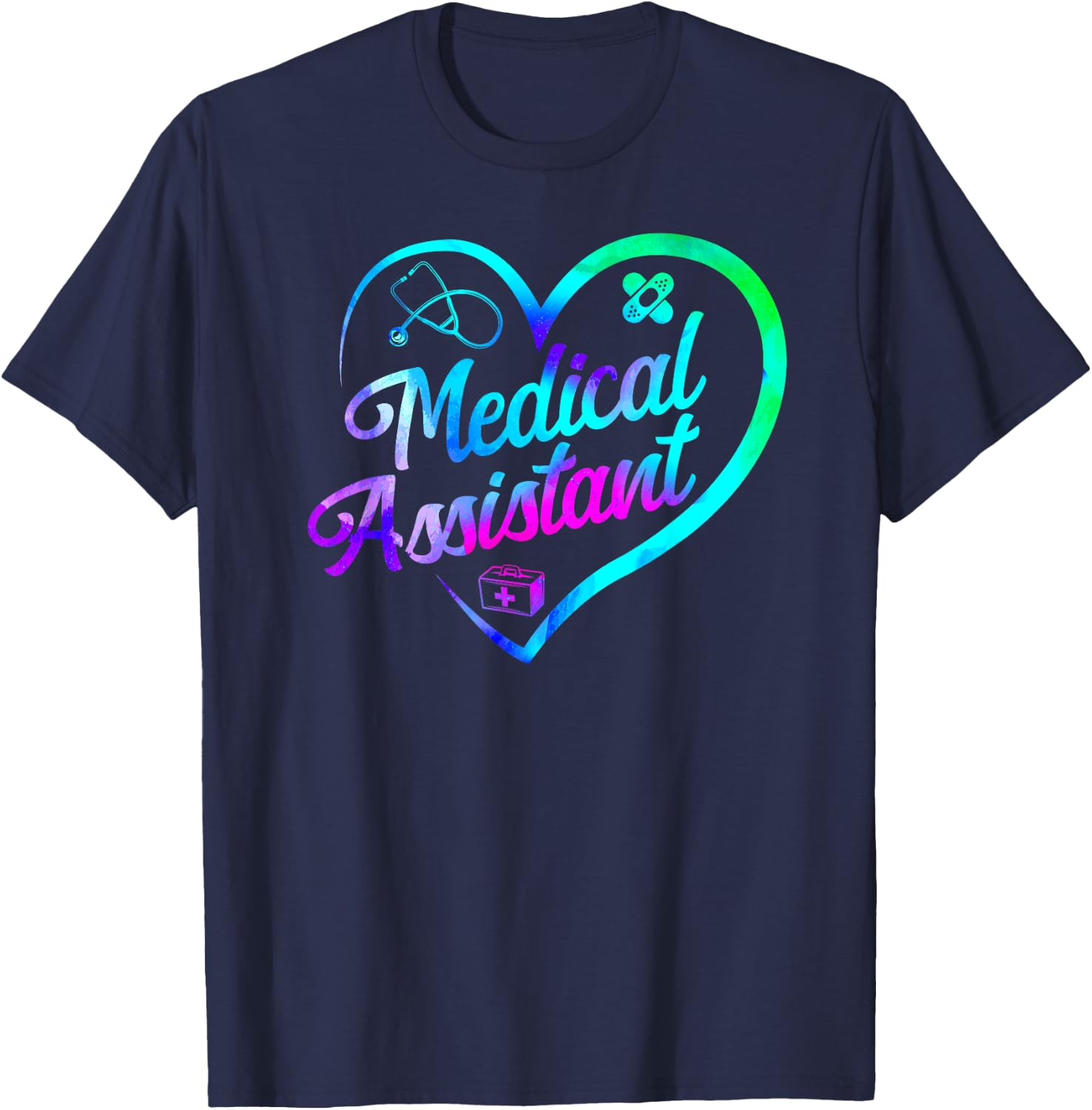 Certified Medical Assistant Watercolor Heart CMA T-Shirt - T-Shirt | Navy