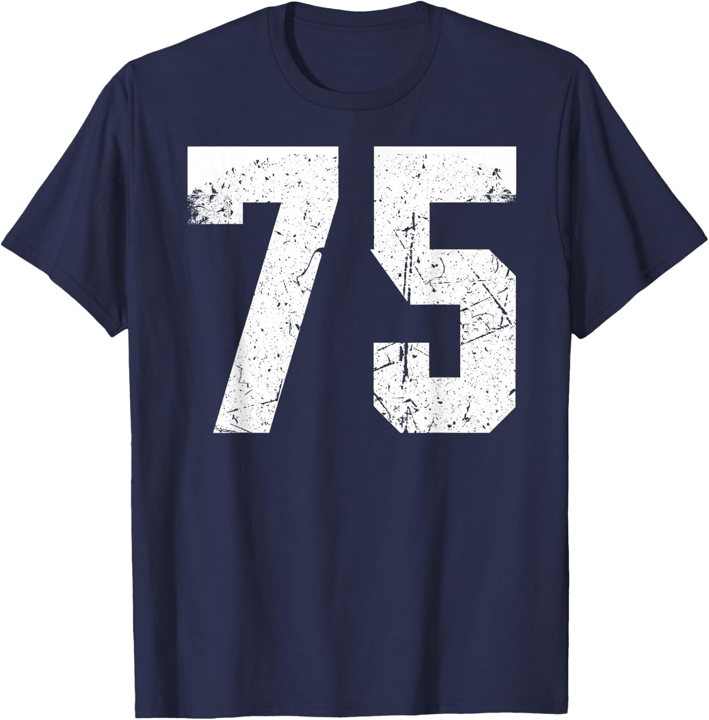 Vintage Number 75 White Plain Number T-Shirt - T-Shirt | Navy