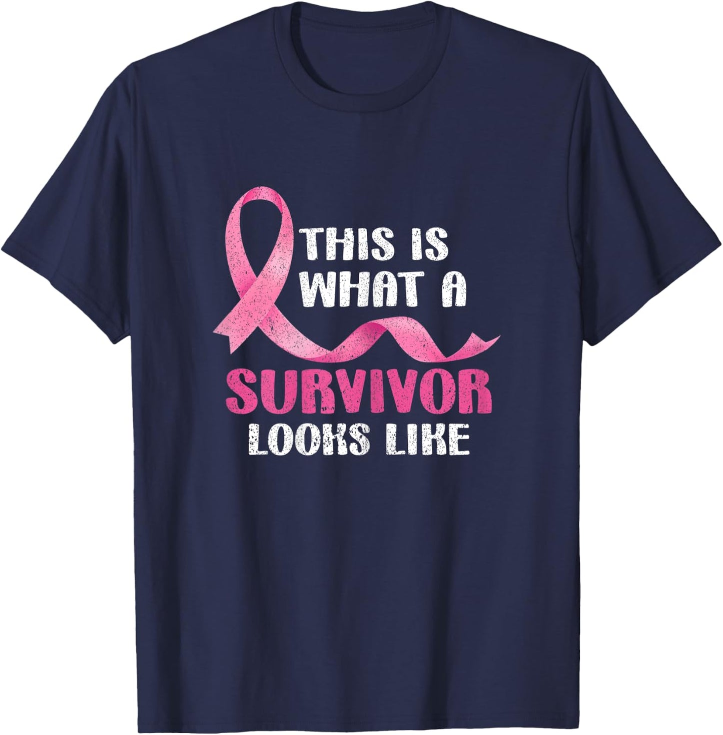 Cancer Survivor Women Pink Ribbon Breast Cancer Awareness T-Shirt - T-Shirt | Navy