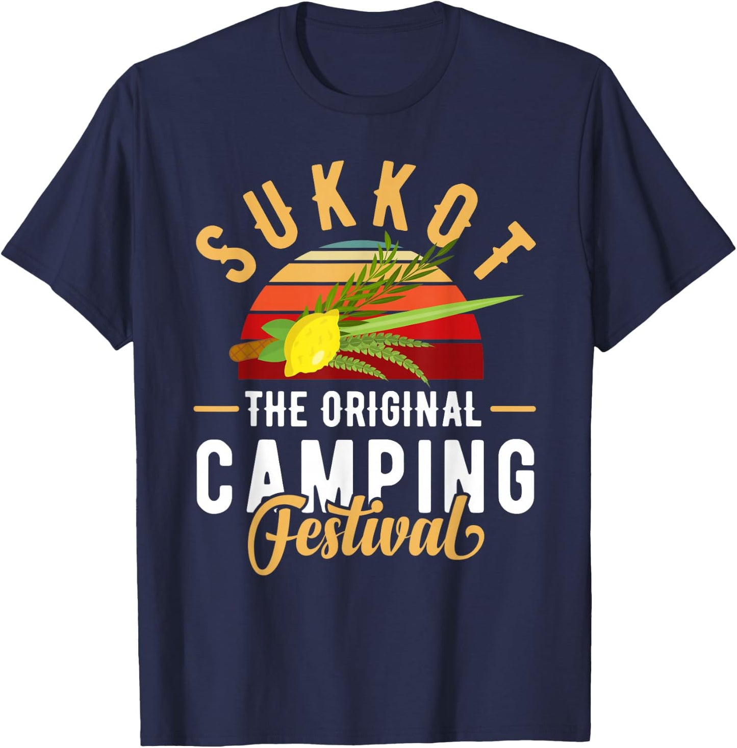 Feast of Tabernacles with Lulav and Etrog or Sukkot T-Shirt - T-Shirt | Navy