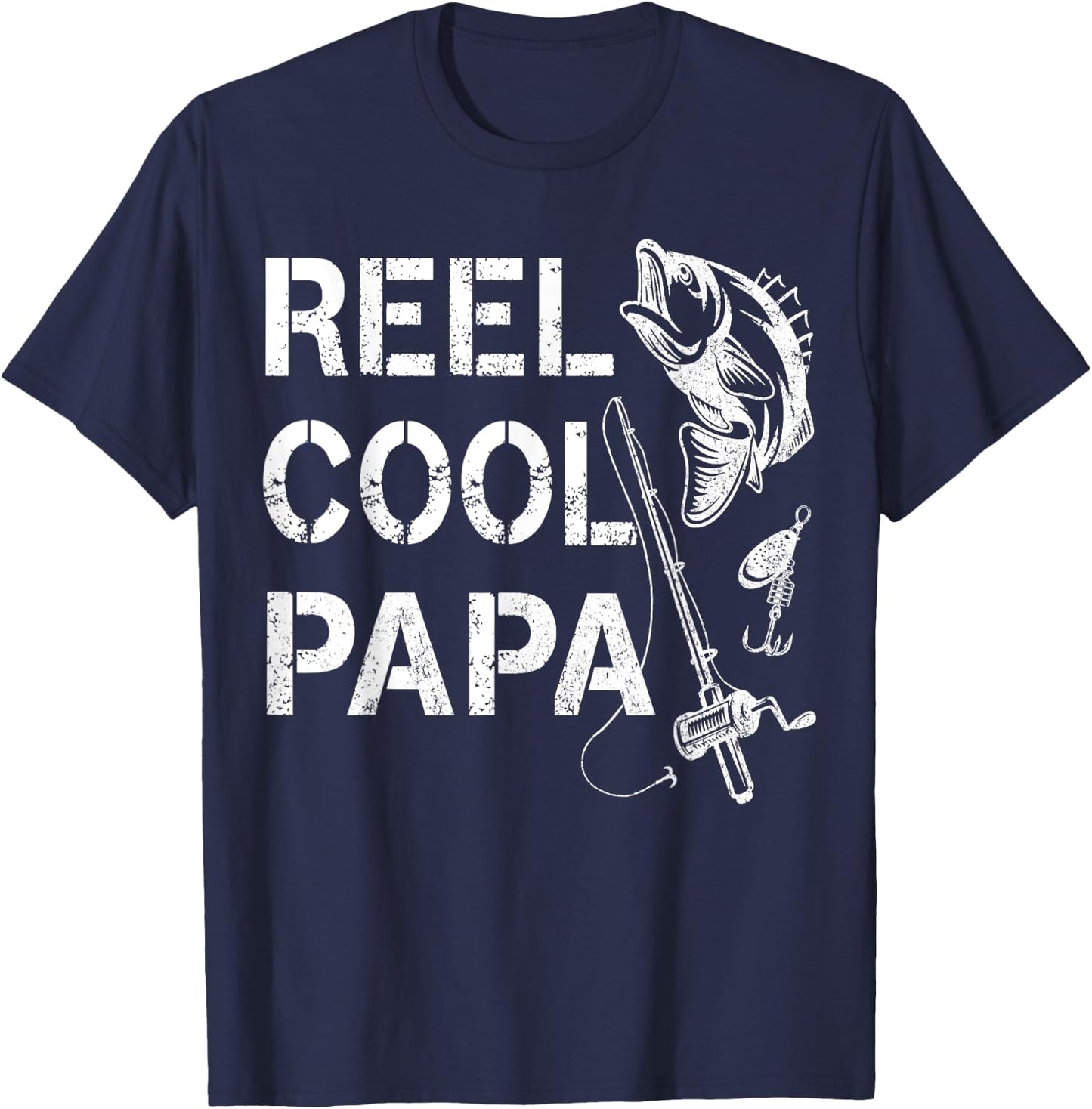 Reel Cool Papa Fishing Dad Gifts Father's Day Fisherman Fish T-Shirt - T-Shirt | Navy