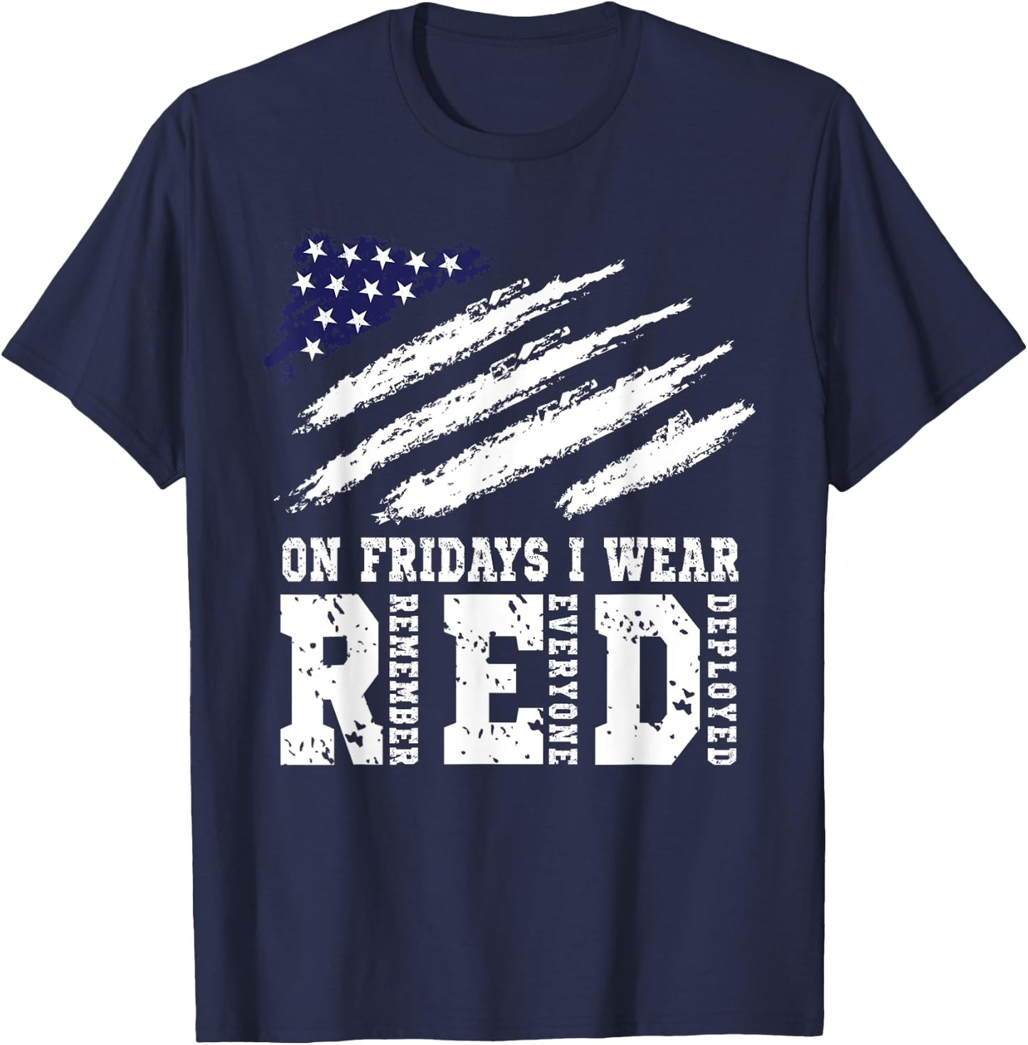 On Fridays I Wear Red USA Support American Troops T-Shirt - T-Shirt | Navy