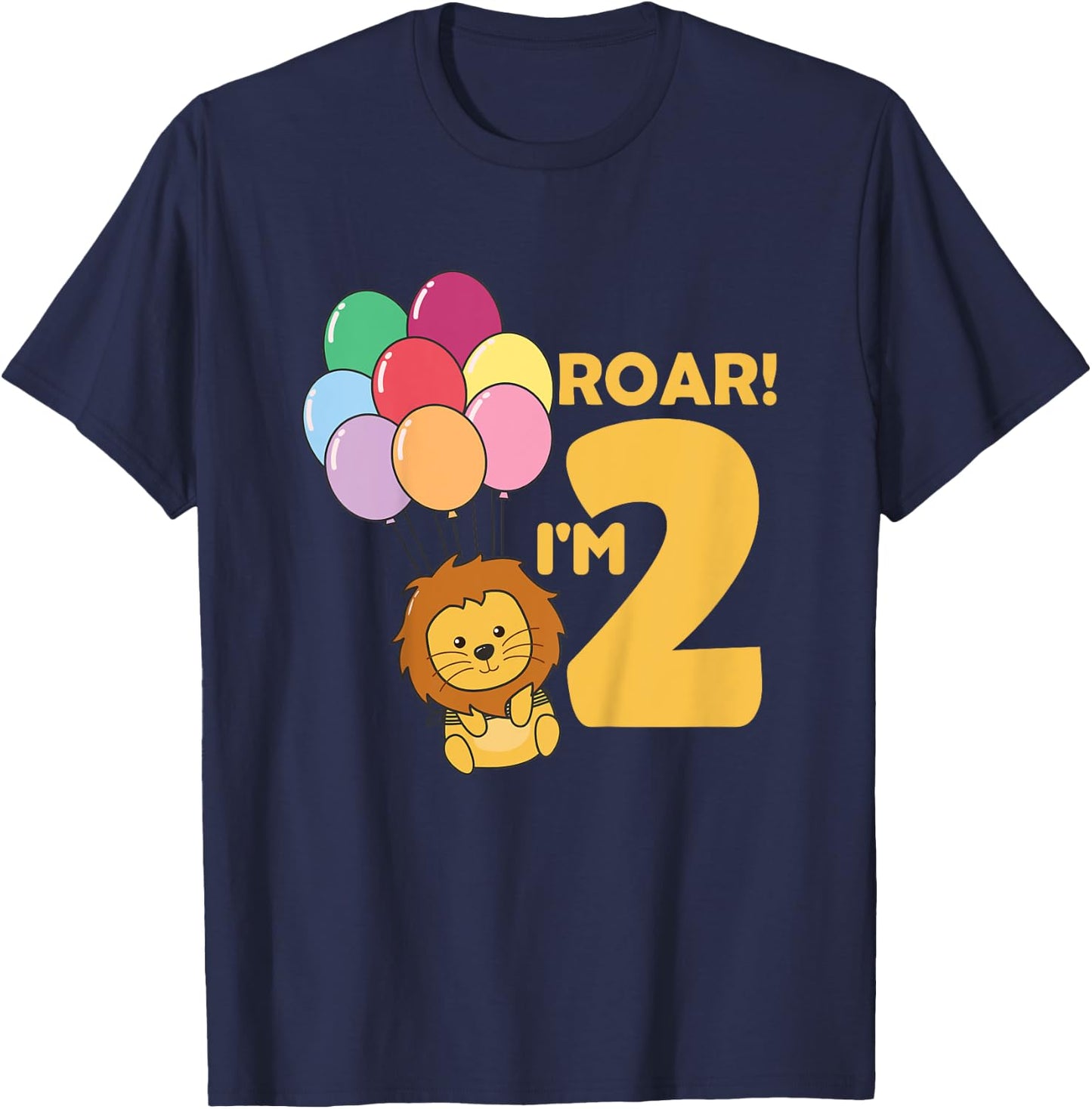 Kids Children 2nd Birthday Lion 2 Years Old Boy Lion Animal King T-Shirt - T-Shirt | Navy