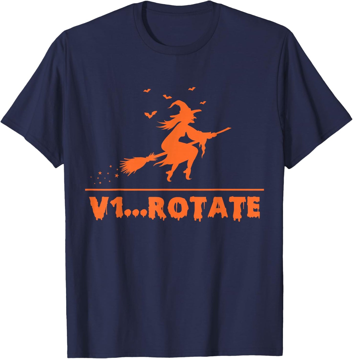 Witch Pilot taking off broom V1 Rotate Funny Halloween T-Shirt - T-Shirt | Navy