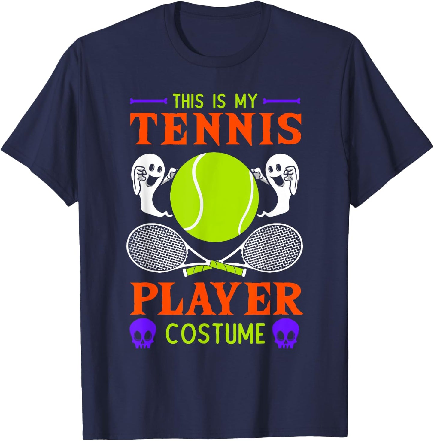 Halloween Tennis Player Sport Spooky Ghost Costume T-Shirt - T-Shirt | Navy