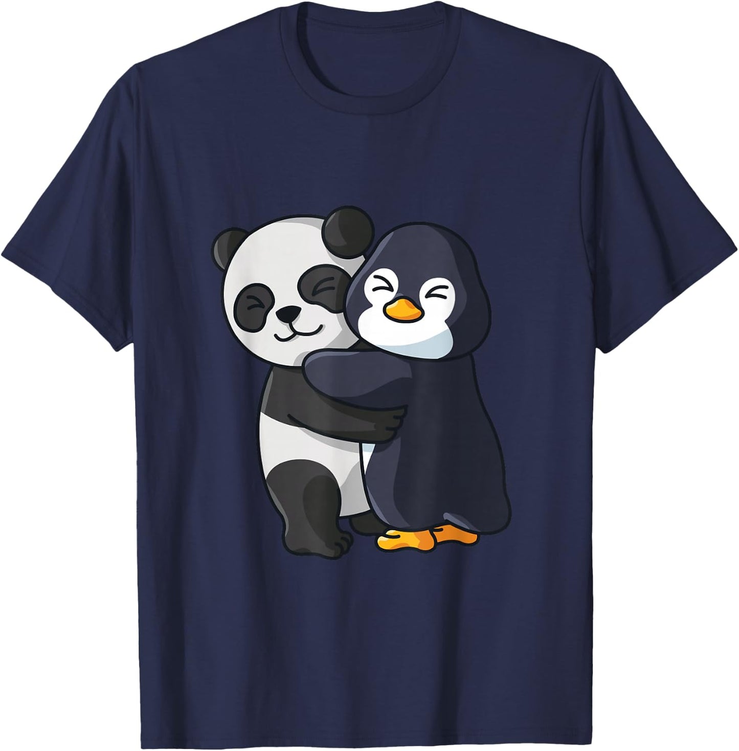 Panda and Penguin Cute Animal Lover Hugging Women Girls T-Shirt - T-Shirt | Navy