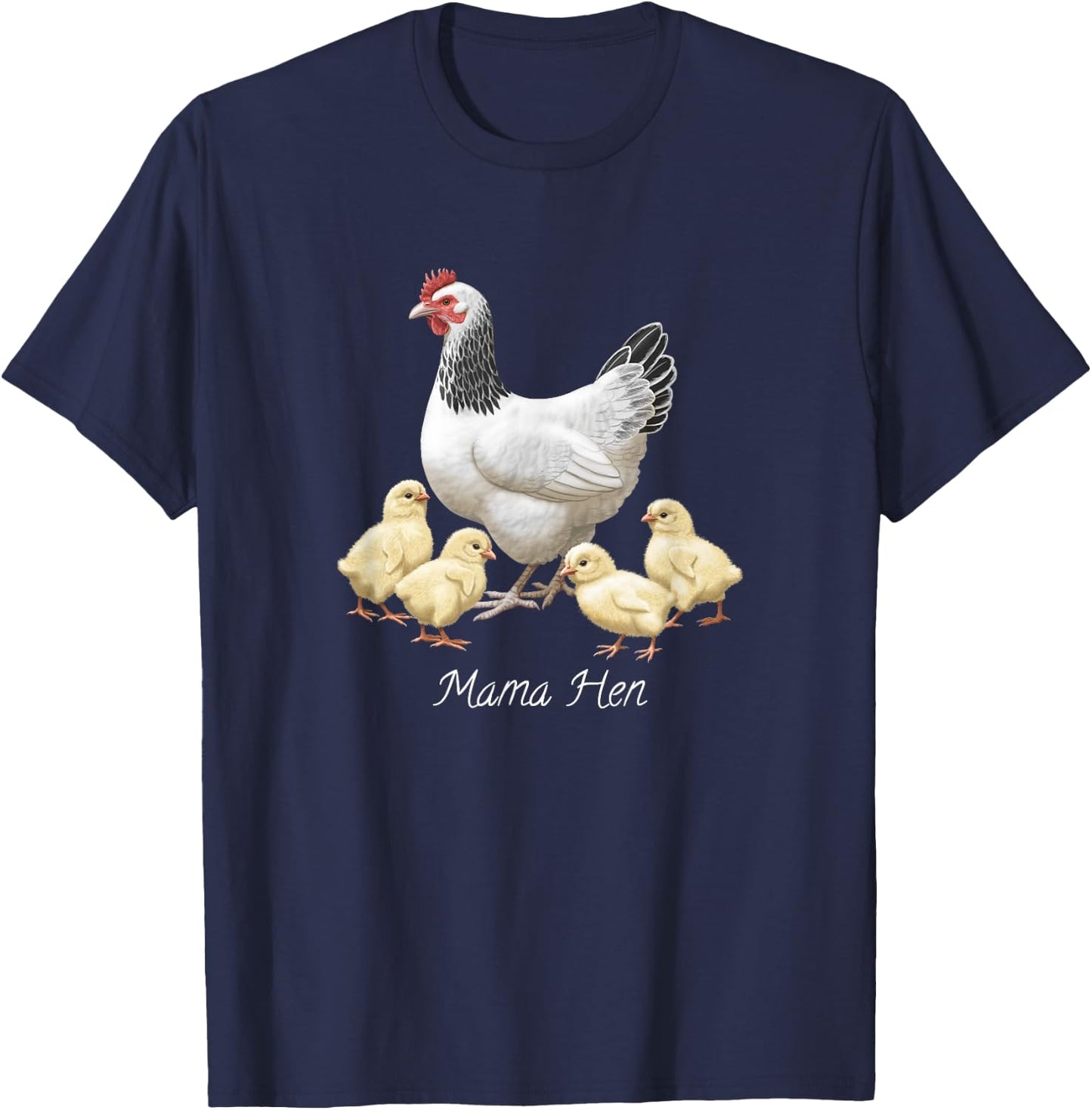 Mama Hen Sussex Chicken and 4 Baby Chicks T-Shirt - T-Shirt | Navy