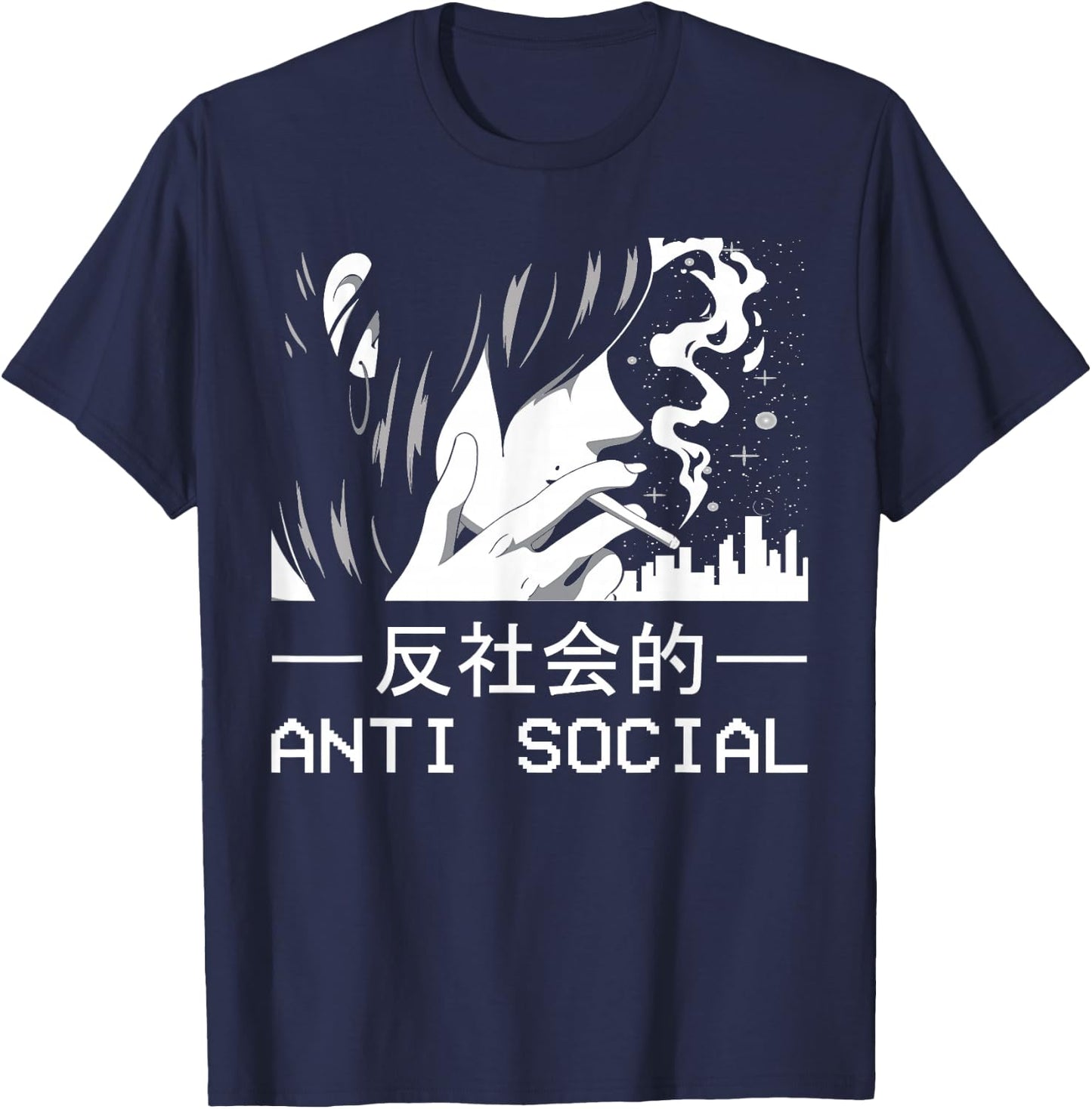 Alt Indie Aesthetic Egirl Eboy Clothes Anime Merch Japanese Aesthetic Antisocial Anime Girl Sad Soft Grunge T-Shirt - T-Shirt | Navy