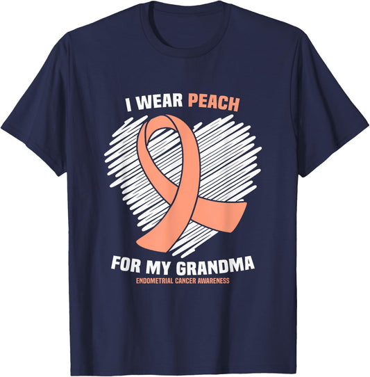 I Wear Peach For My Grandma Endometrial Cancer Awareness T-Shirt - T-Shirt | Navy