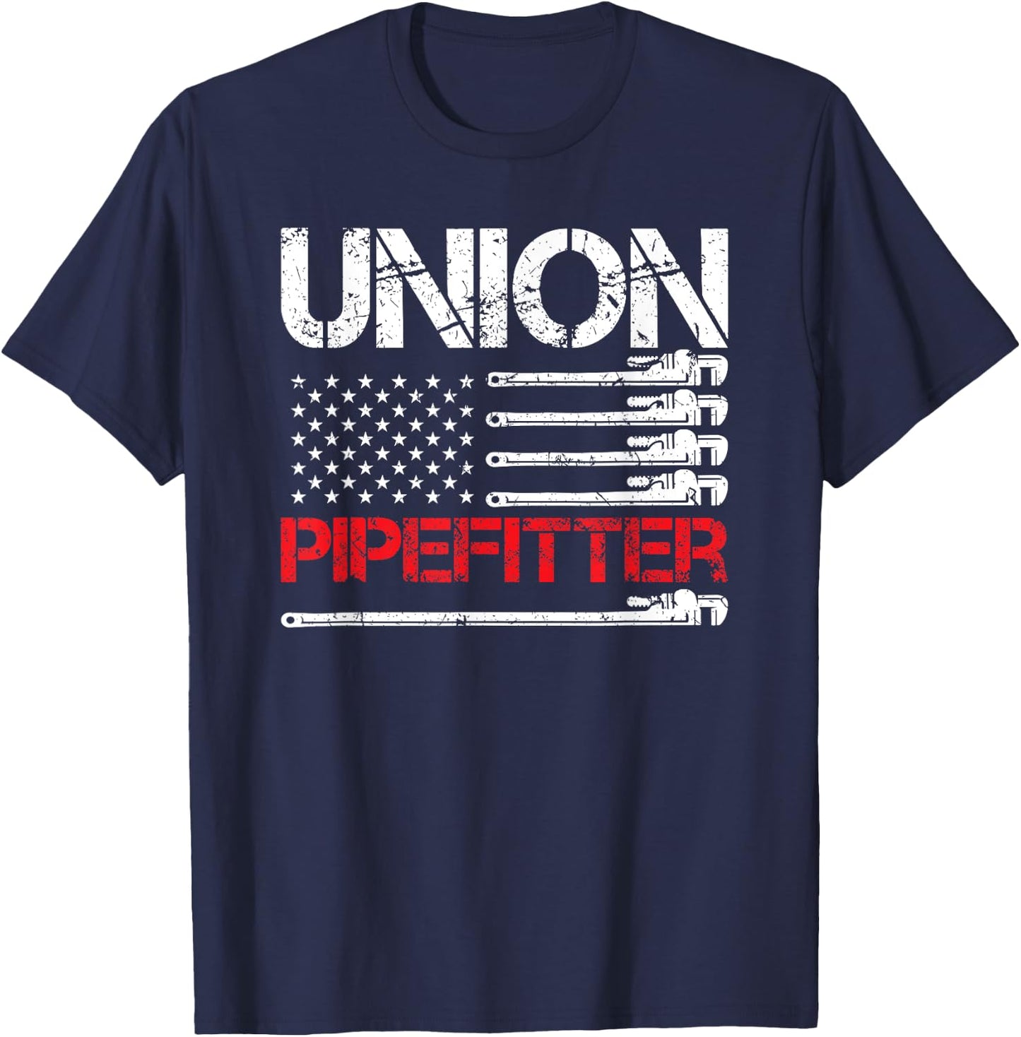 Union Pipefitter Union Strong USA American Flag Steamfitter T-Shirt - T-Shirt | Navy