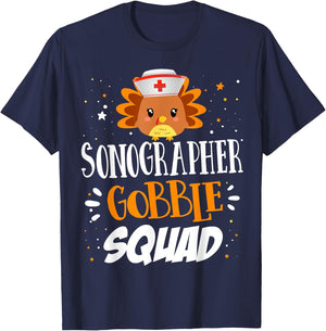 Sonographer Gobble Sonography Ultrasound Tech Thanksgiving T-Shirt - T-Shirt | Navy