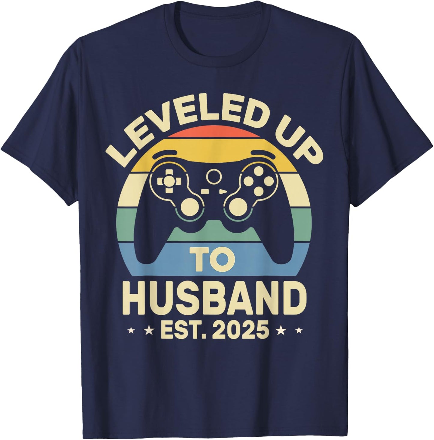 Leveled Up To Husband 2025 Funny Couple Married Gamer Groom T-Shirt - T-Shirt | Navy