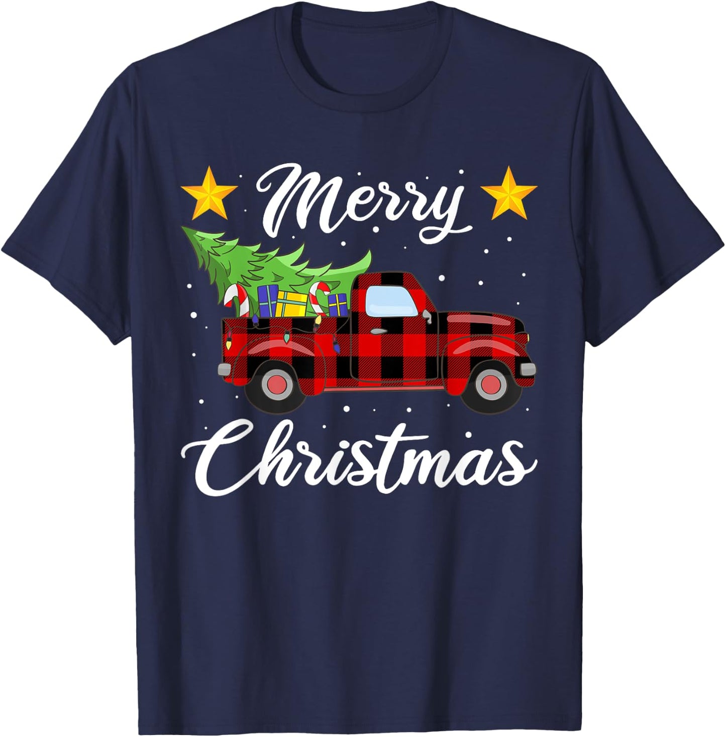 Christmas Buffalo Plaid Sweater, Red Truck Tree Pajama T-Shirt - T-Shirt | Navy