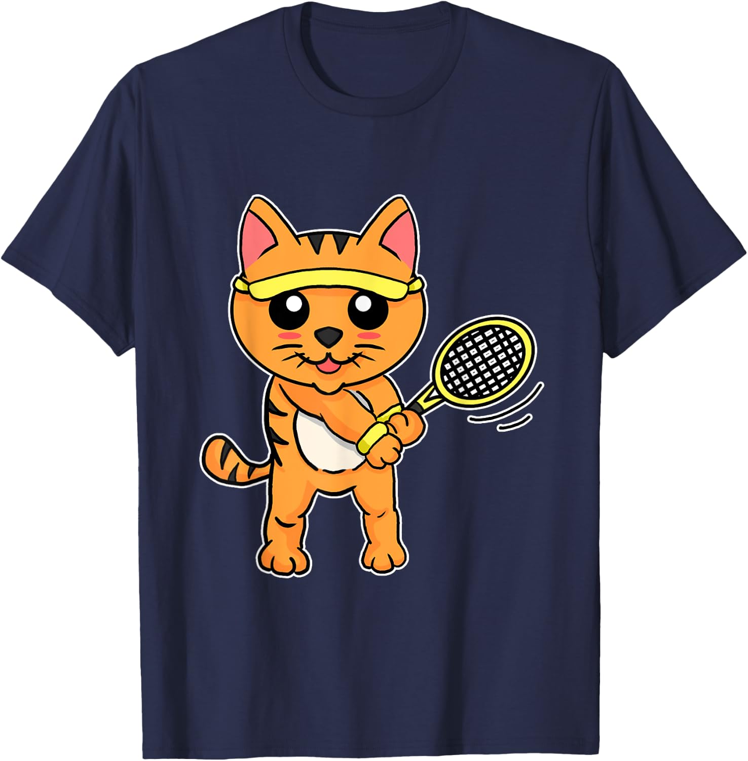 Funny Tennis Racket Gift Cat Playing Tennis Men Women Girls Kids T-Shirt - T-Shirt | Navy