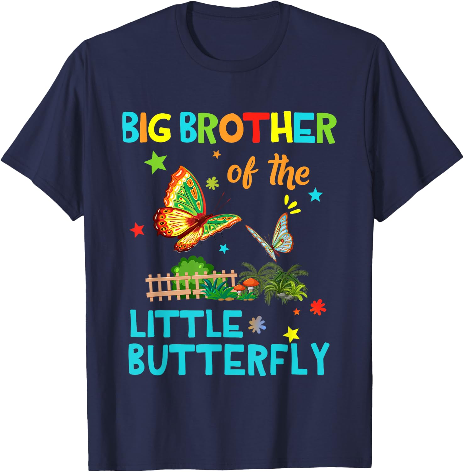 Big Brother Of Little Butterfly Shirts Birthday Matching T-Shirt - T-Shirt | Navy