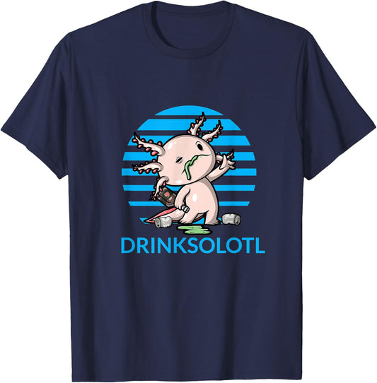 Drinksolotl Cute Axolotl Drunk Funny Drinking Alcohol Adult T-Shirt - T-Shirt | Navy
