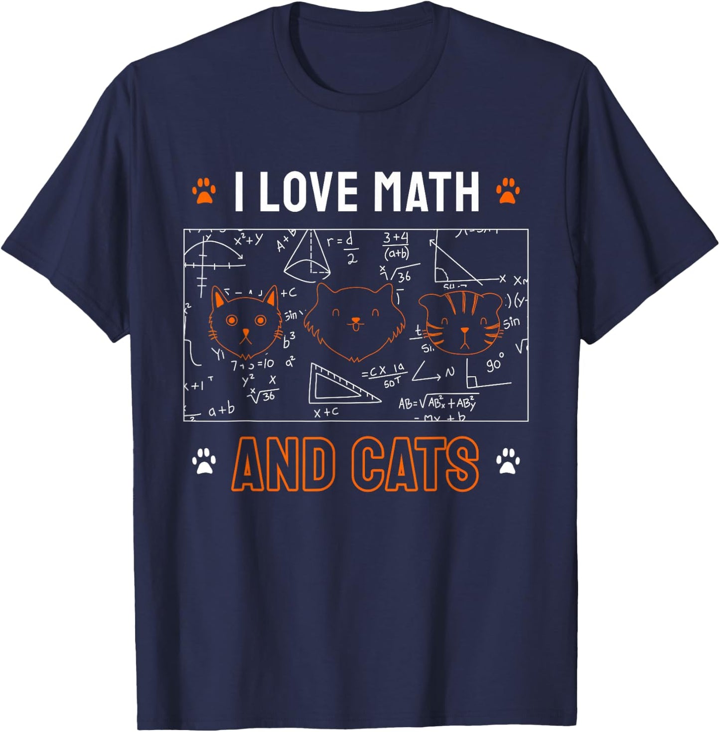 I Love Math And Cats Funny Cat Lover Math Teacher Women Kids T-Shirt - T-Shirt | Navy
