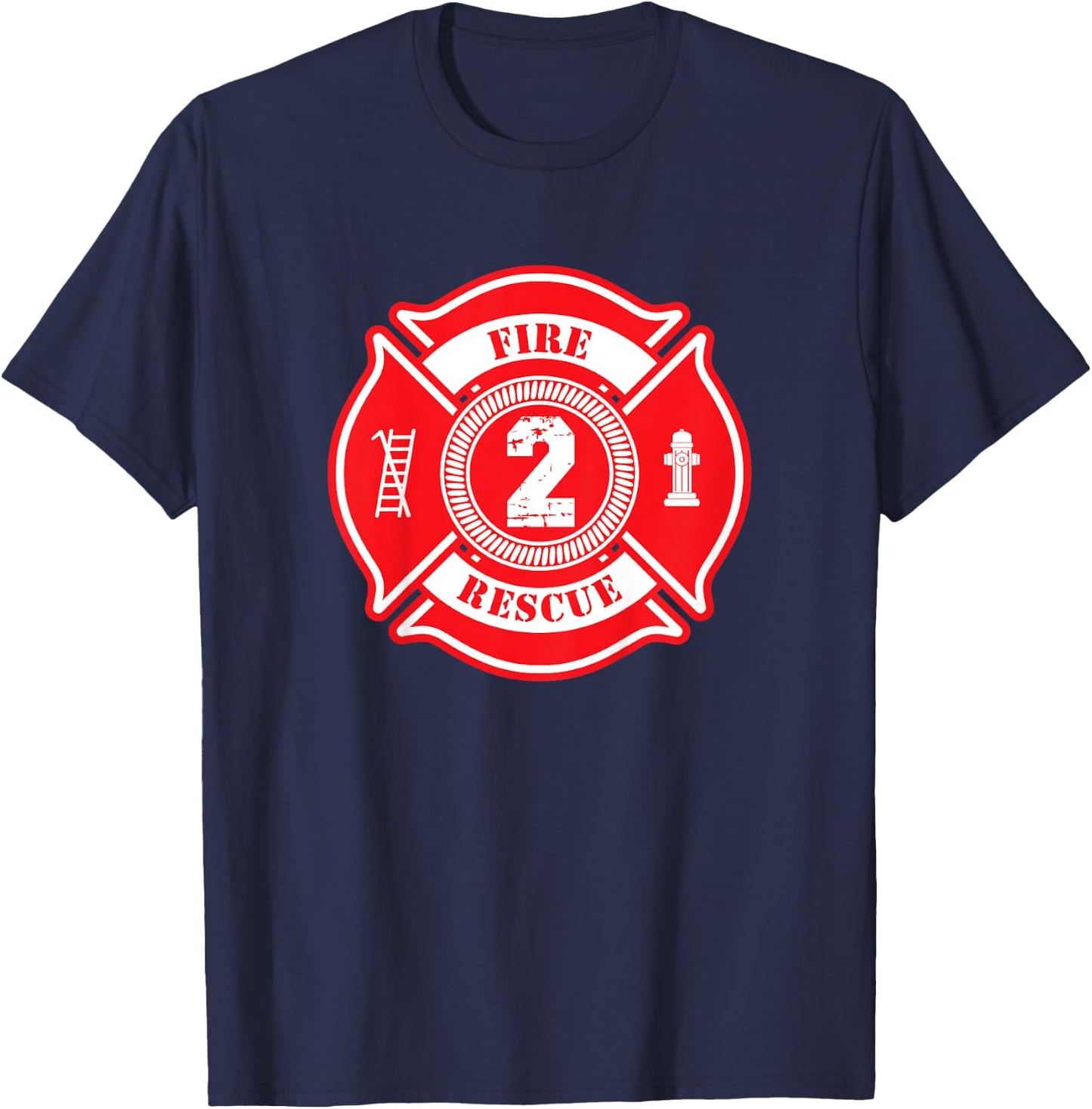 Kids 2nd Birthday Party Fireman Boy Two Year Old Firefighter T-Shirt - T-Shirt | Navy