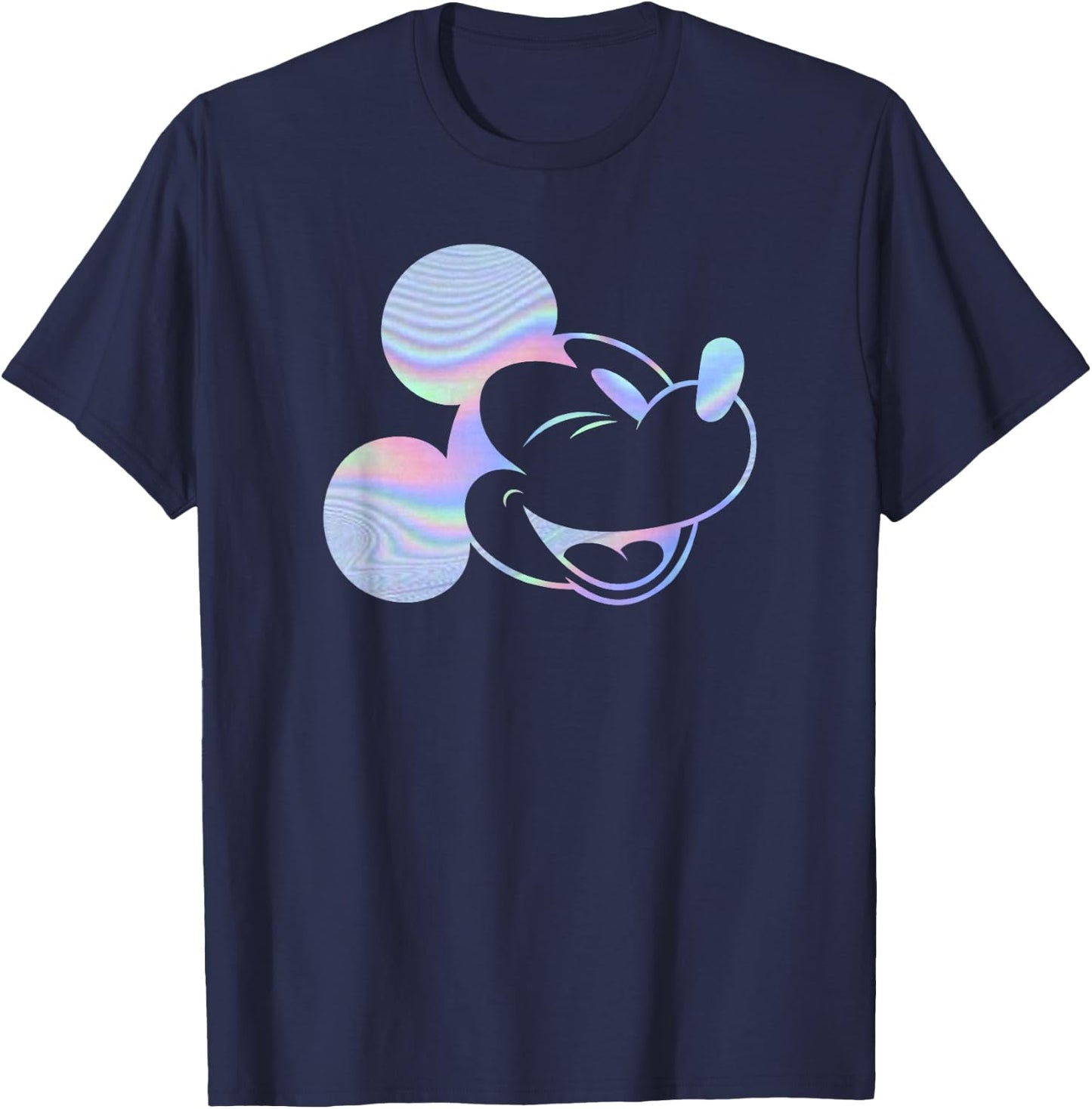 Disney Mickey Classic Holographic Mickey Wink Face T-Shirt - T-Shirt | Navy