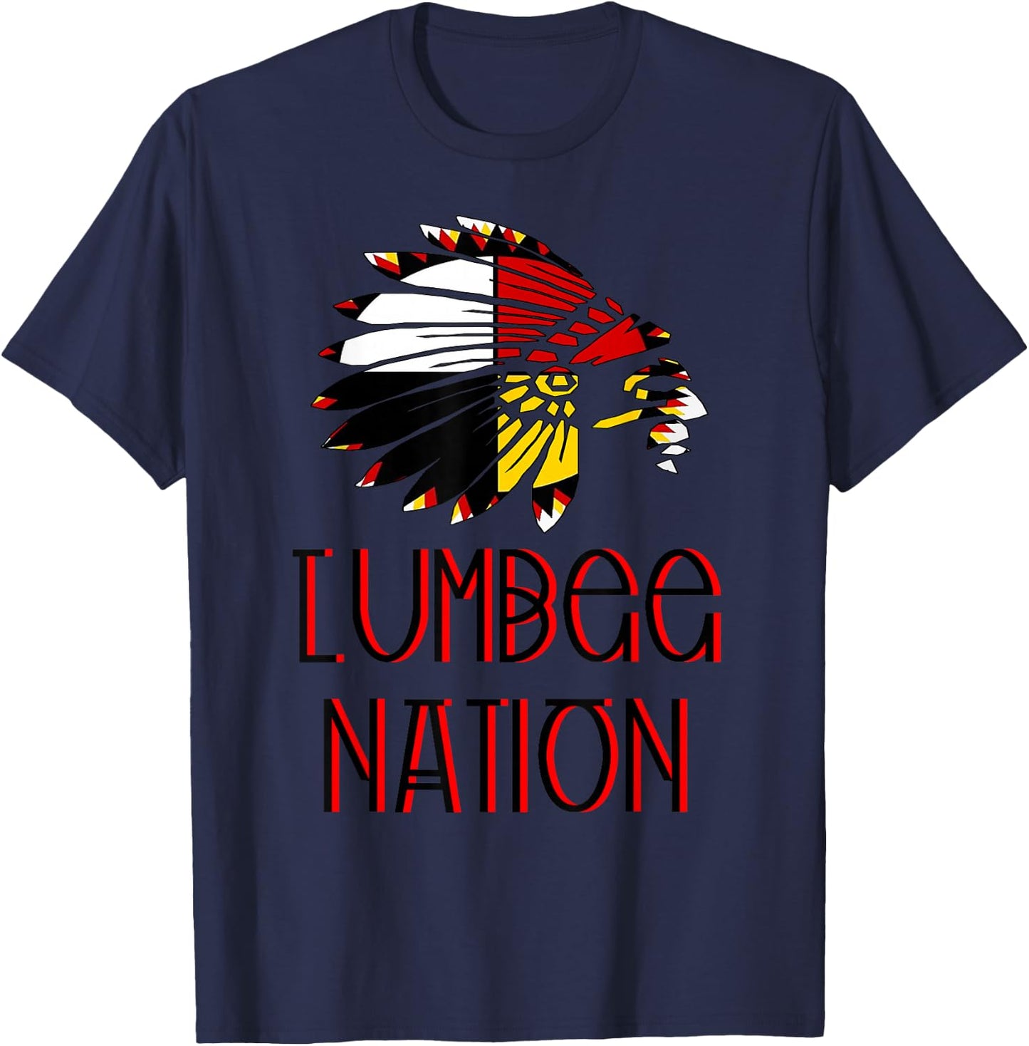 LUMBEE NATION FLAG | Indigenous | Native American Headdress T-Shirt - T-Shirt | Navy