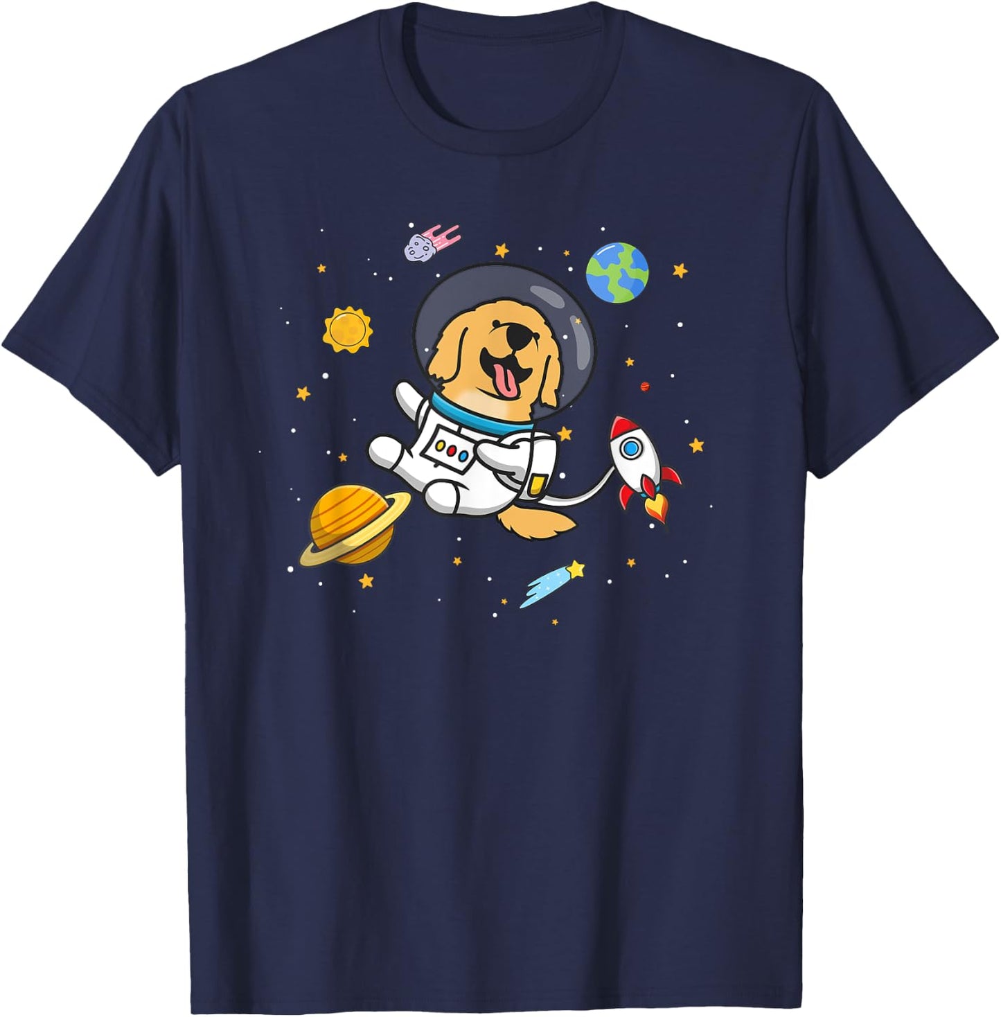 Funny Cute Kawaii Kids Boys Space Golden Retriever Lover T-Shirt - T-Shirt | Navy